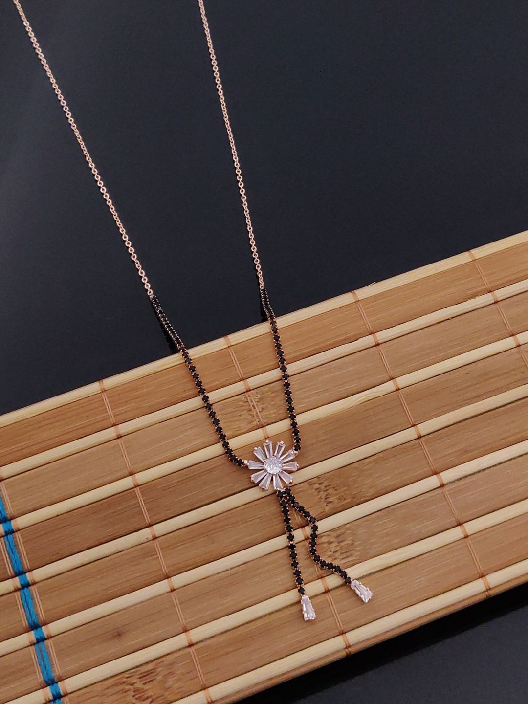 

SOLIBELLE 18K Rose Gold-Plated Stones Studded Mangalsutra