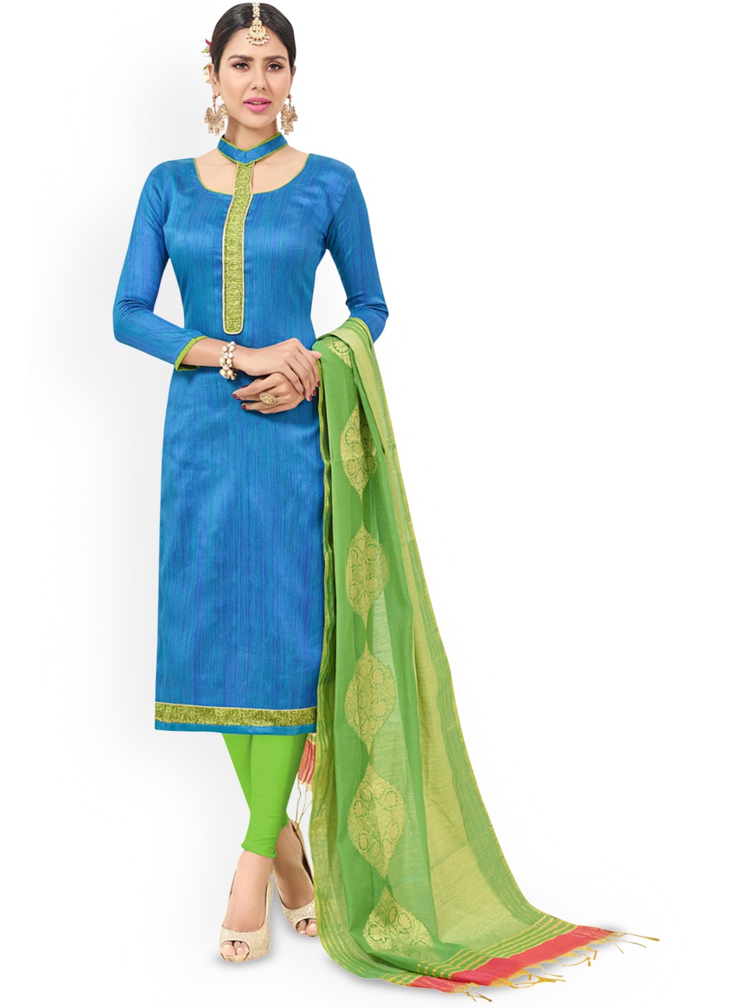 

HERE&NOW Woven Design Unstitched Dress Material, Blue