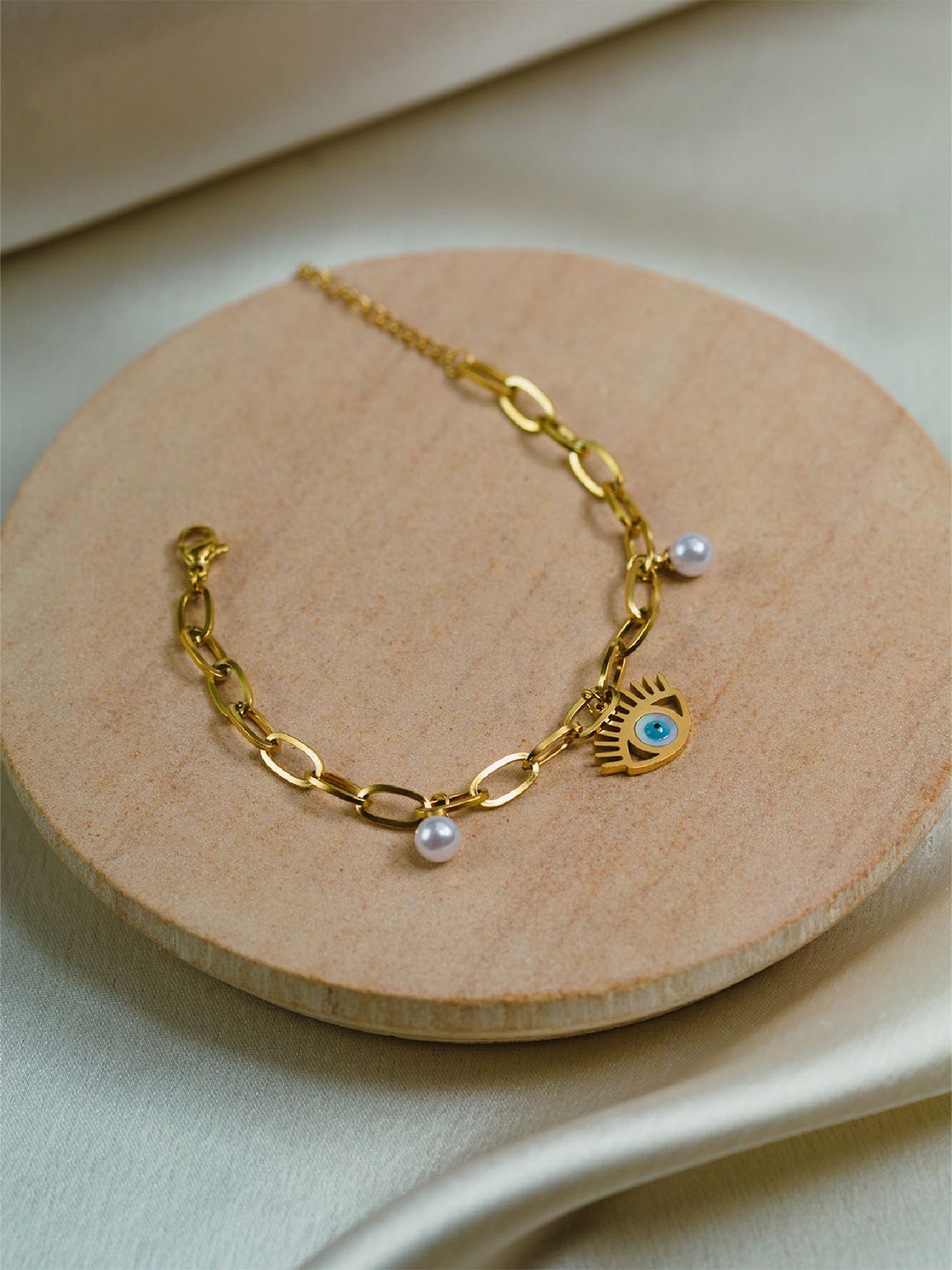 

ARTKLIM Gold-Plated Stainless Steel Evil Eye Charm Bracelet