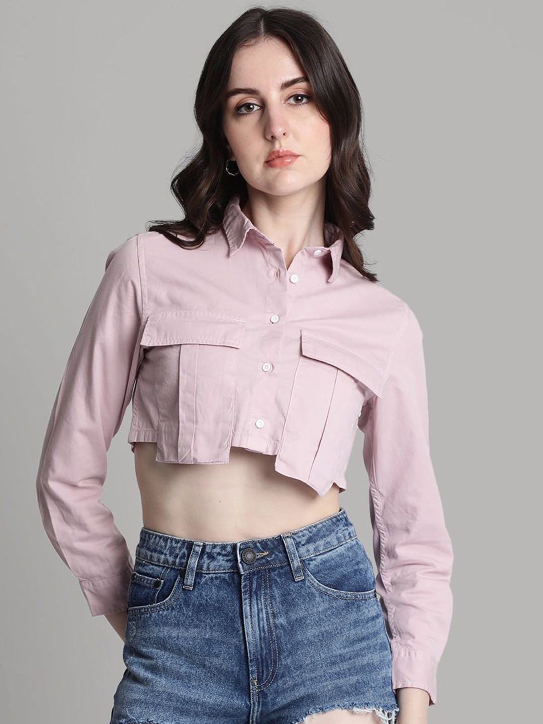 

Bene Kleed Women Boxy Fit Spread Collar Solid Cotton Casual Shirt, Mauve