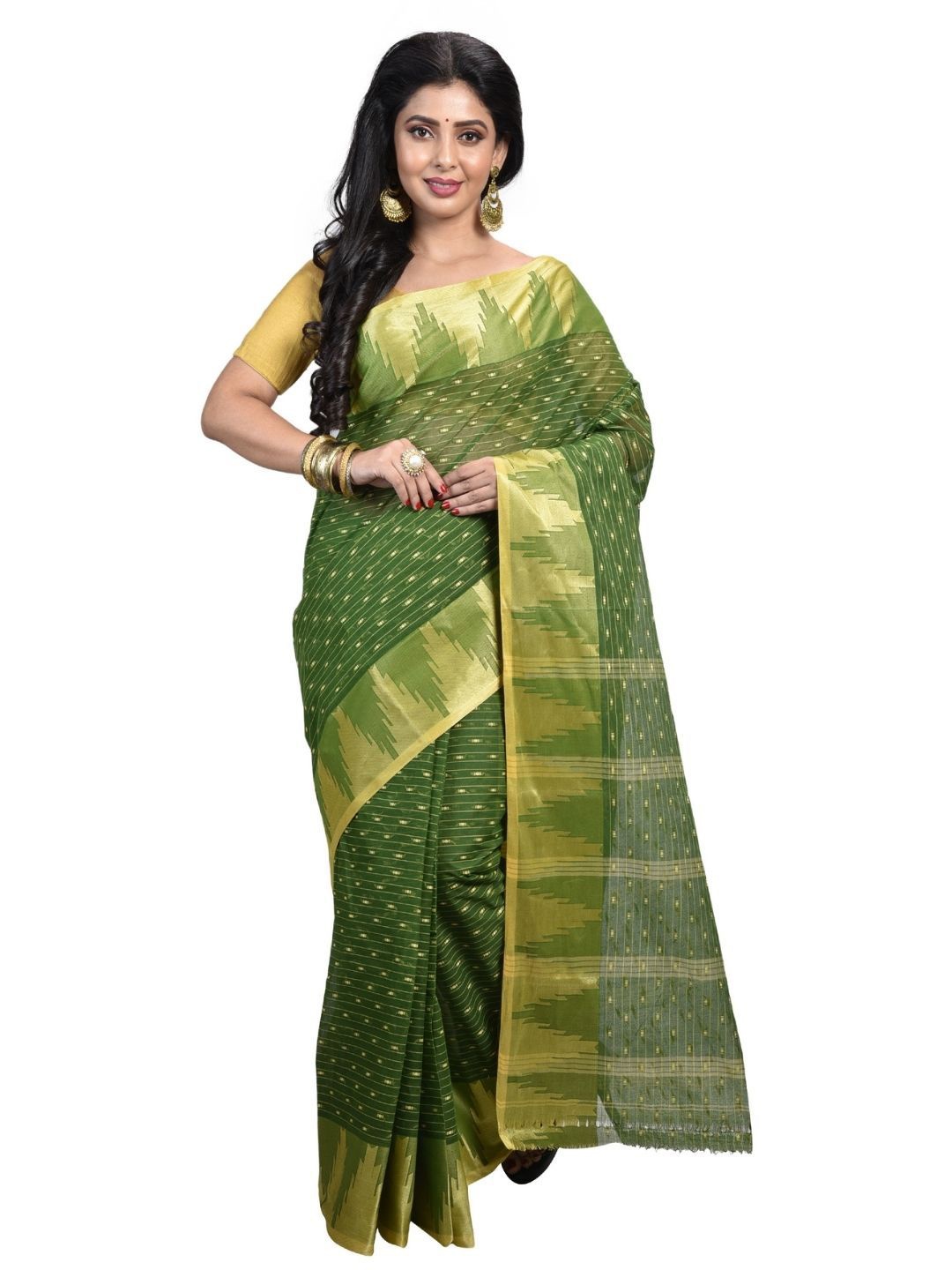 

RAJ SAREE HOUSE Woven Design Pure Cotton Jamdani Saree, Green