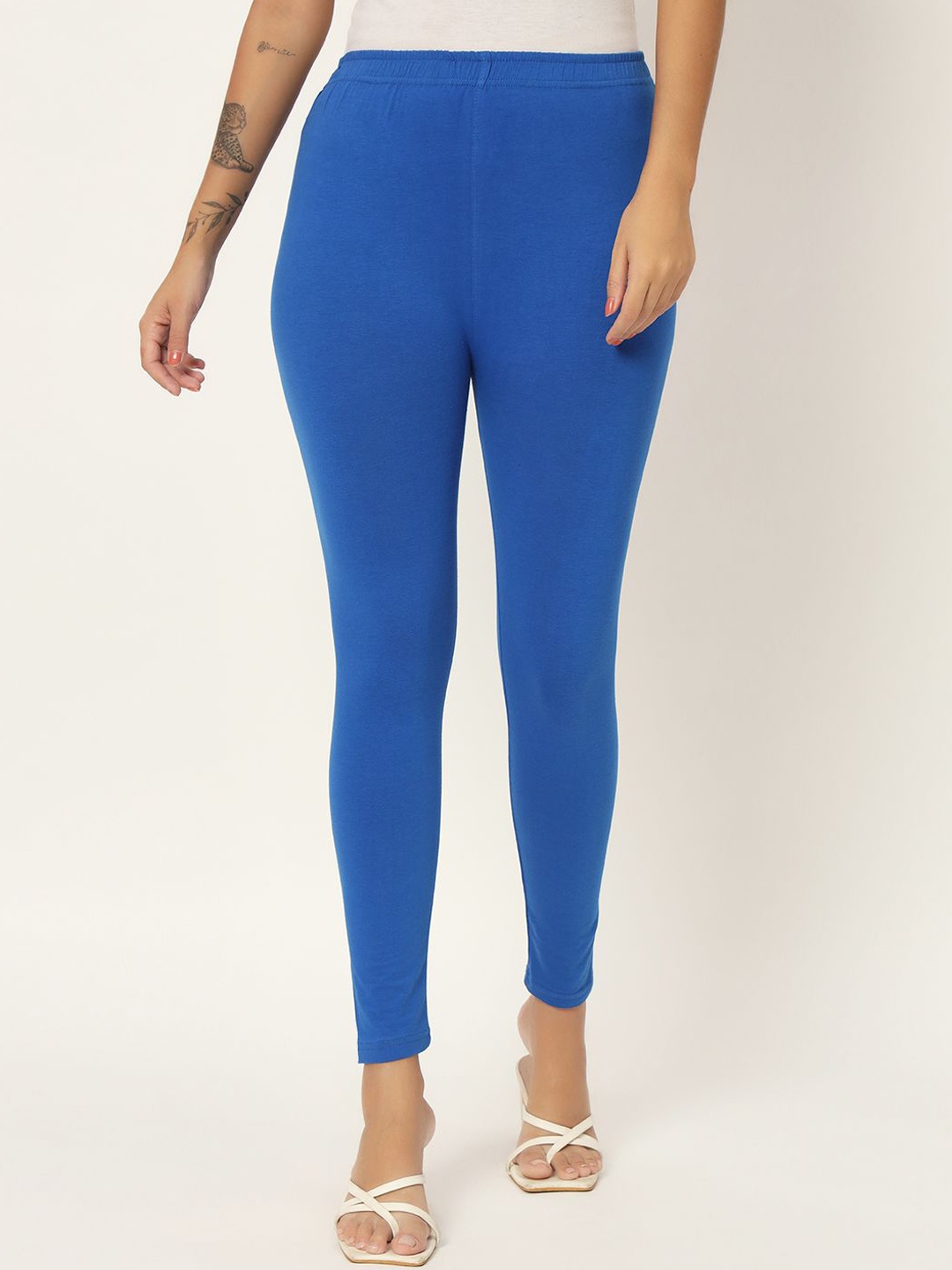 

Thread Plus Women Ankle Length Super Stretchable Solid Cotton Leggings, Blue