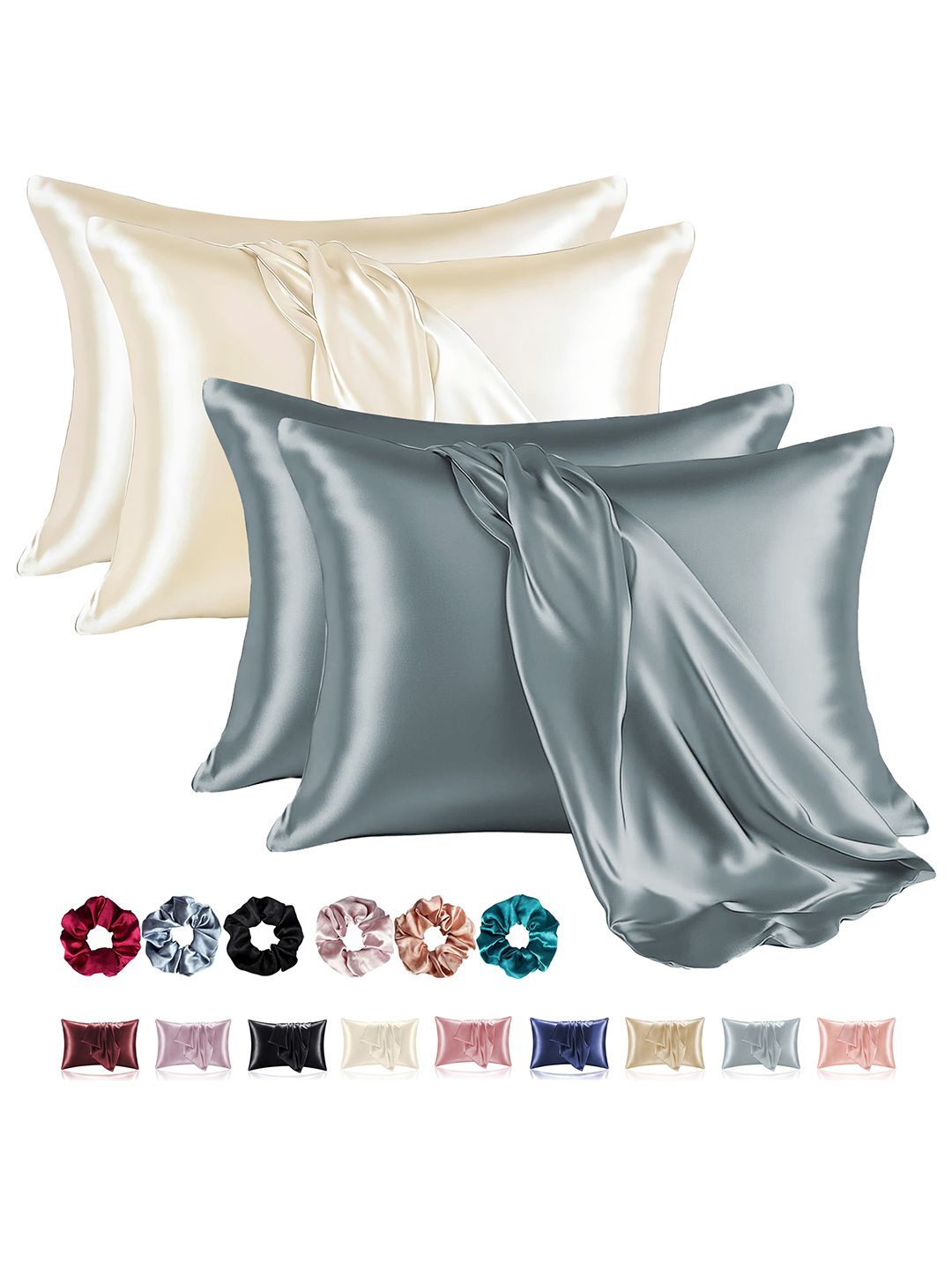

Kuber Industries 4 Pieces Grey & Cream Soft Satin Rectangle Pillow Covers