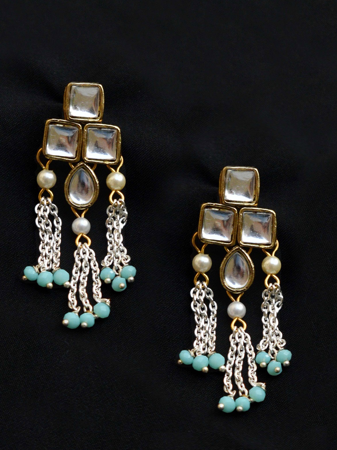 

BeAbhika Silver-Plated Kundan Studded Contemporary Drop Earrings