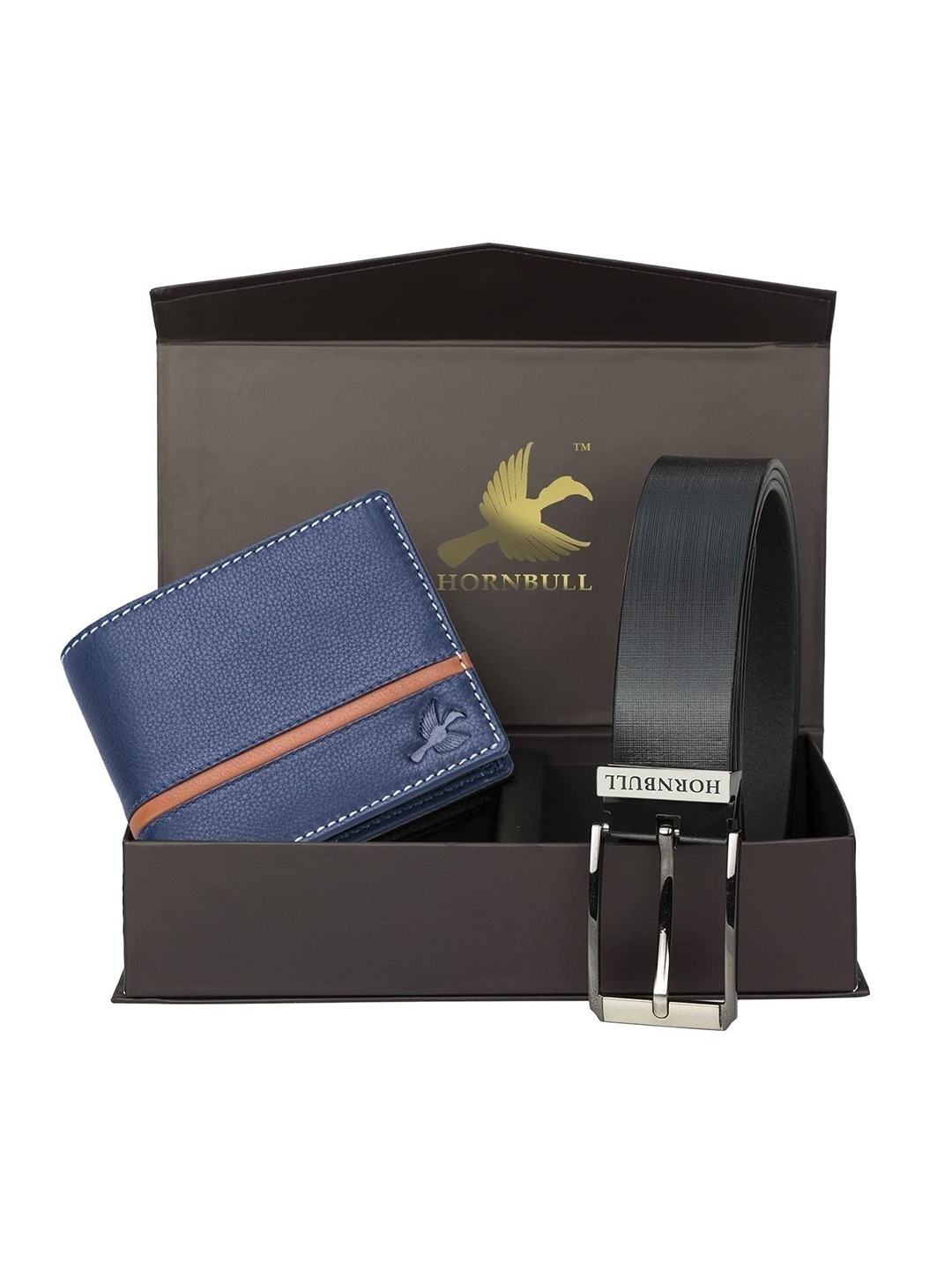 

Hornbull Denial Leather RFID Protected Blue Wallet & Black Belt Accessory Gift Set