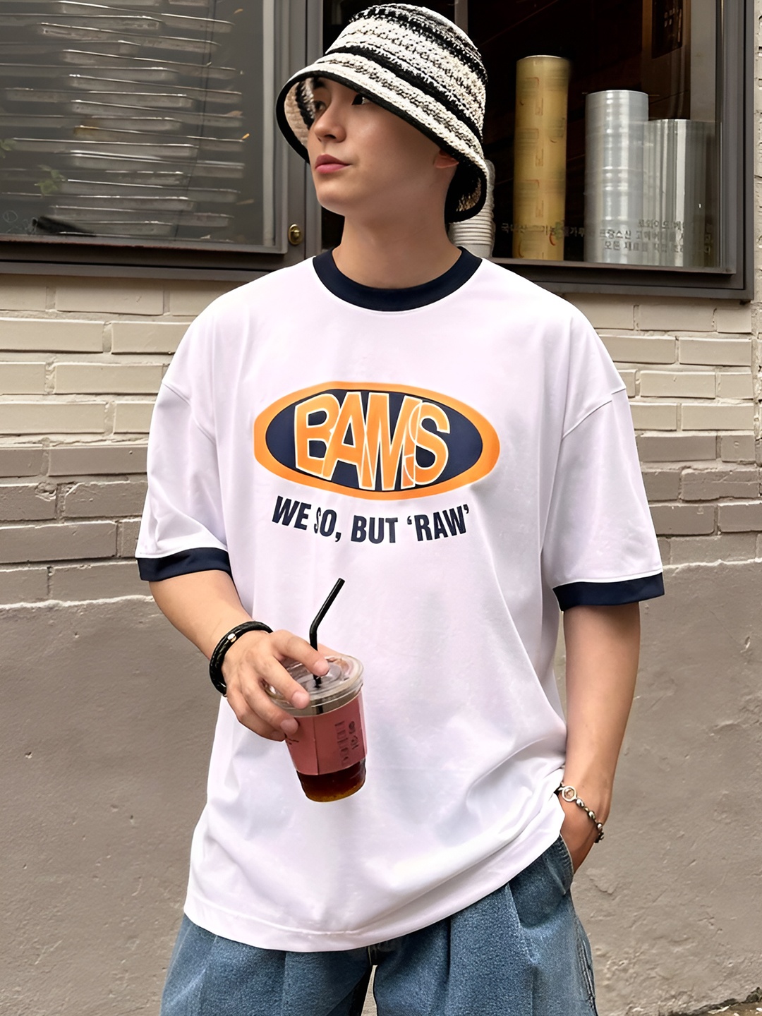 

madfrog Men Typography Printed Round Neck Cotton Oversized T-shirt, White