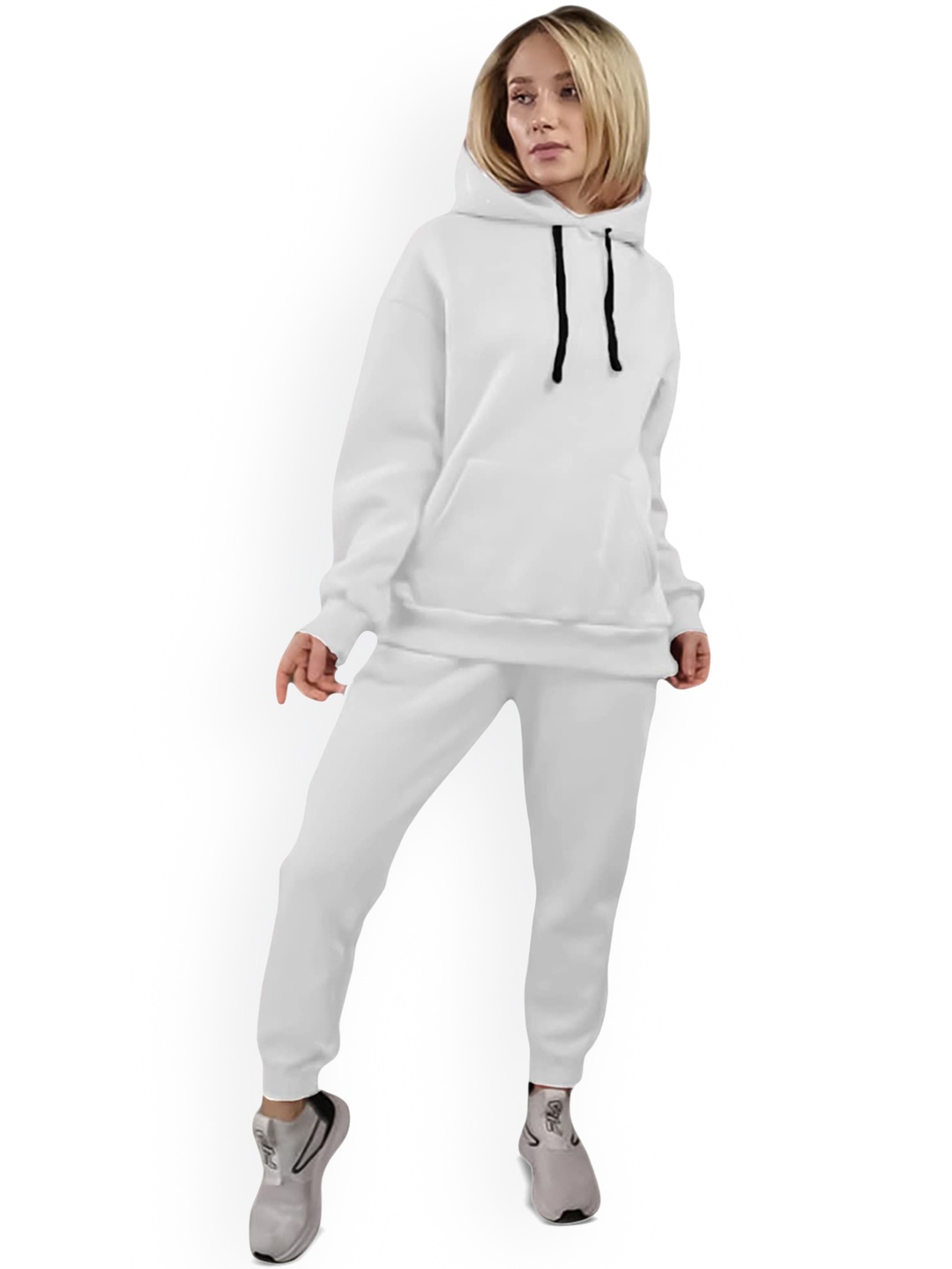 

NOTWILD Women Cotton Hooded Sweatshirt & Joggers, White