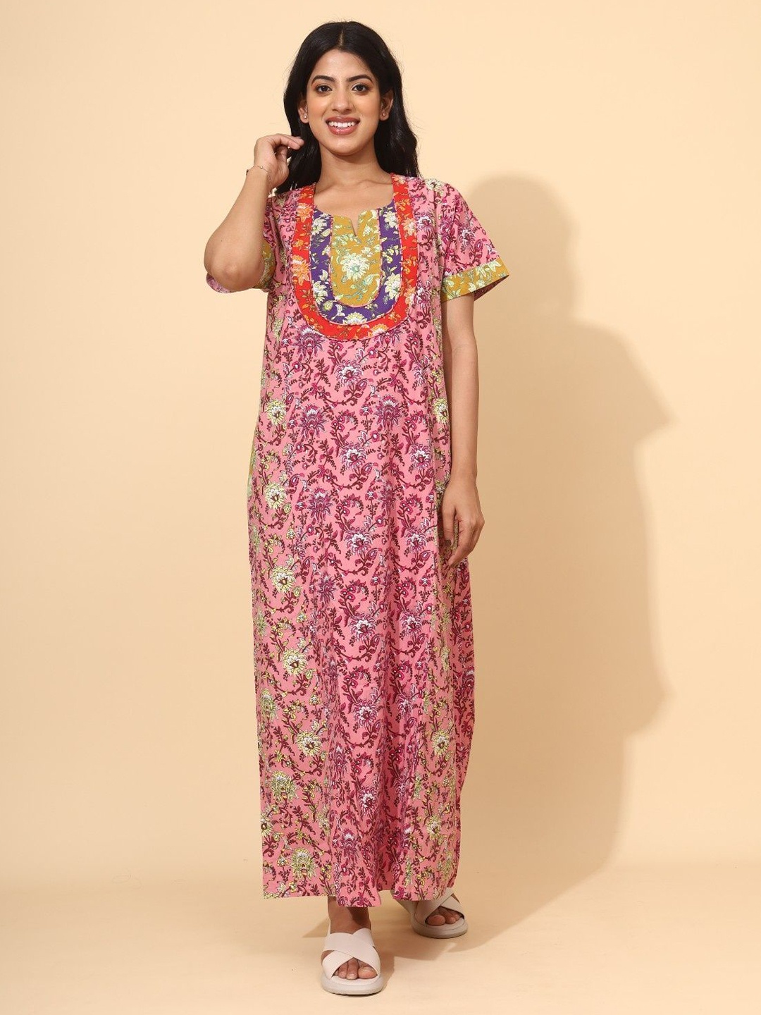 

YELLOW BLOOM Women Blush Petal Bloom Maxi Nightdress, Pink