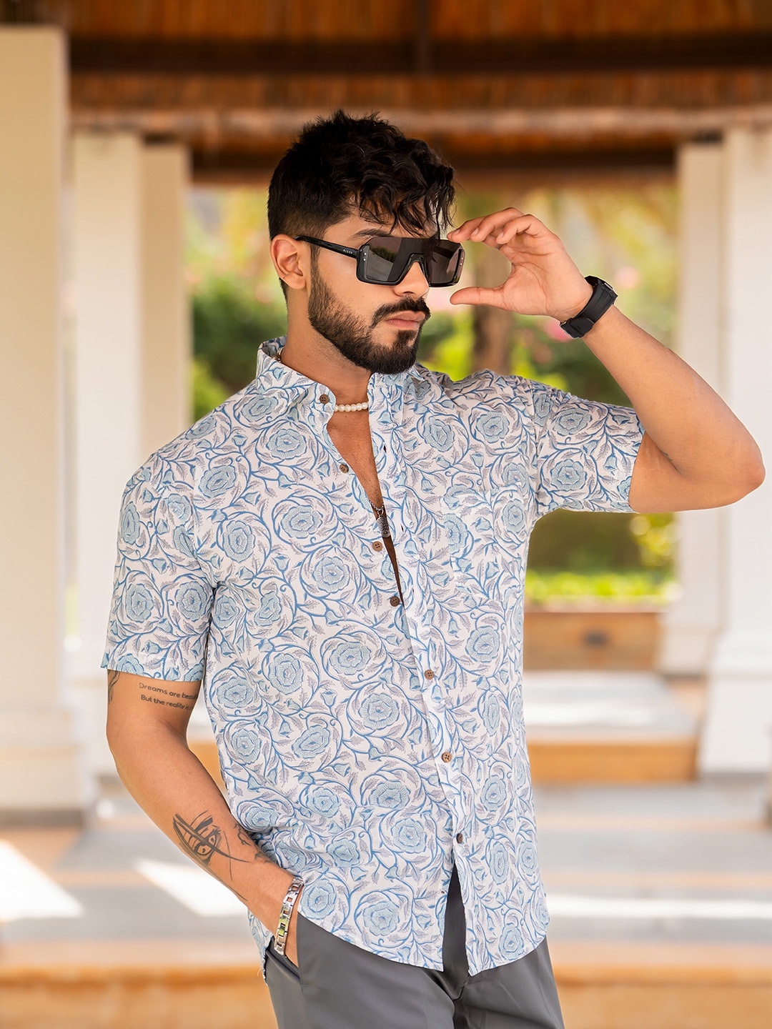 

Tistabene Men Comfort Floral Opaque Printed Casual Shirt, Cream