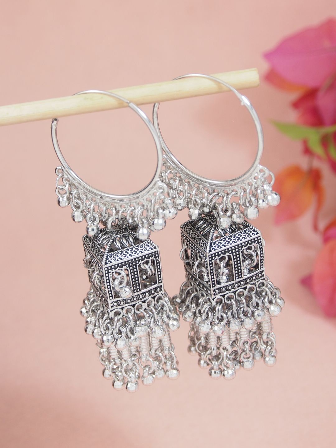 

I Jewels Contemporary Jhumkas Earrings, Silver