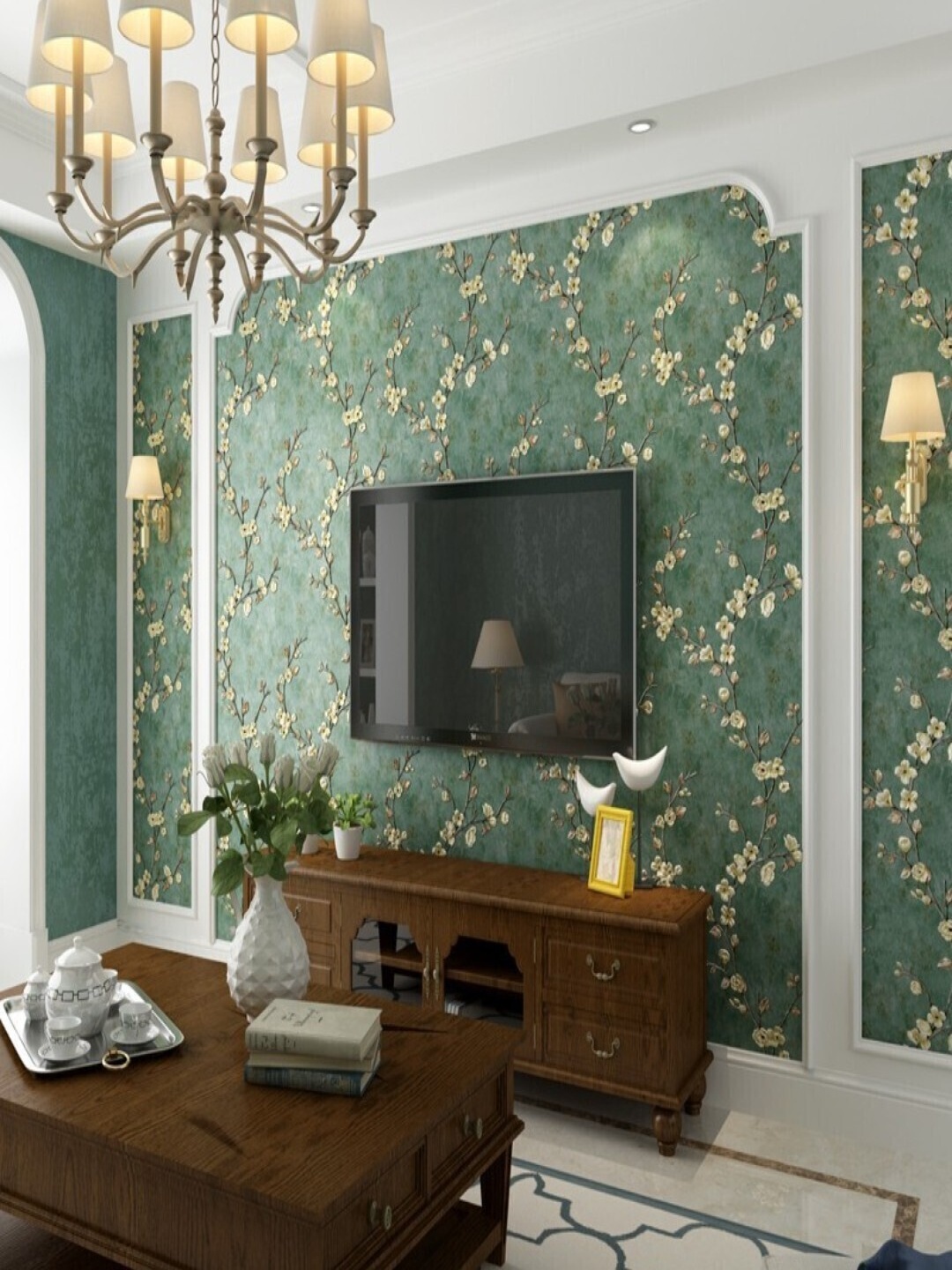 

ANNA CREATIONS Green & Yellow Floral Printed Decorative Wallpaper