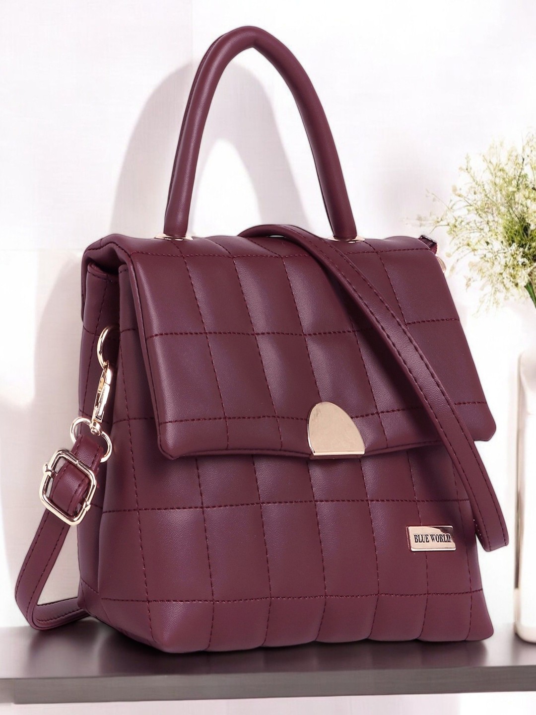 

BLUE WORLD Women Solid Structured Sling Bag, Maroon