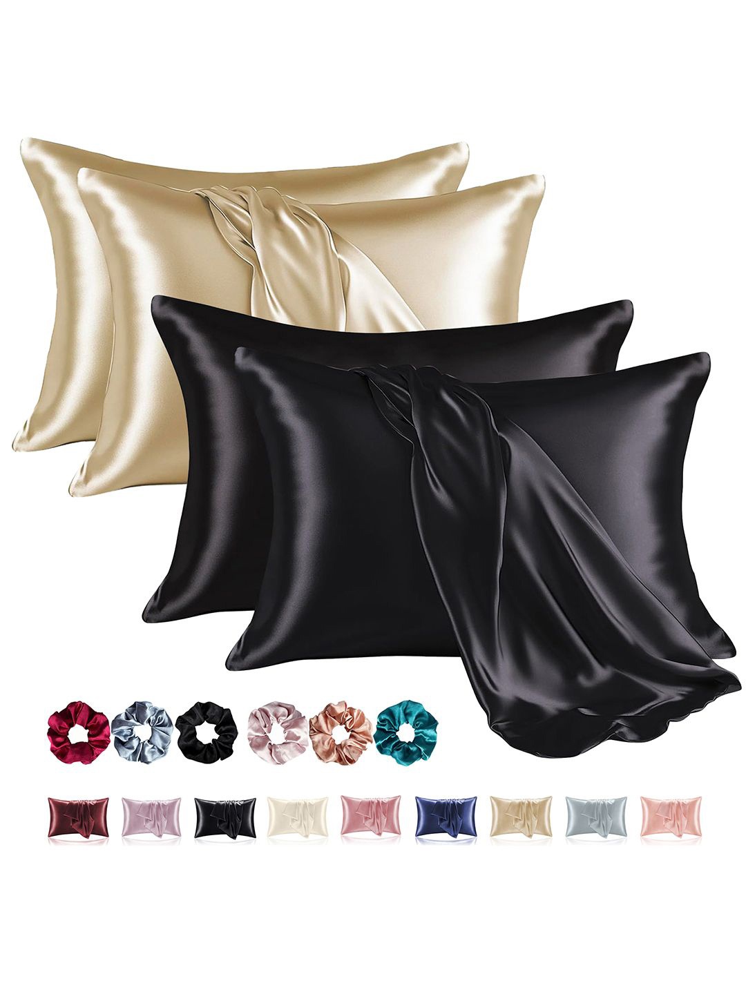 

Kuber Industries Black & Beige 4 Pieces Soft Satin Rectangle Pillow Covers