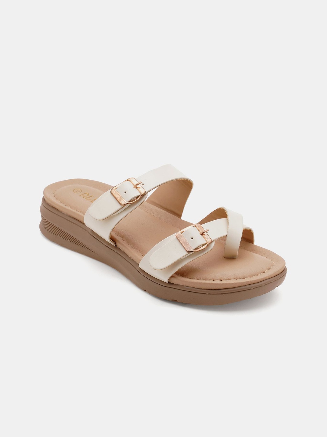 

R&B Women Open Toe Flats with Buckle, White