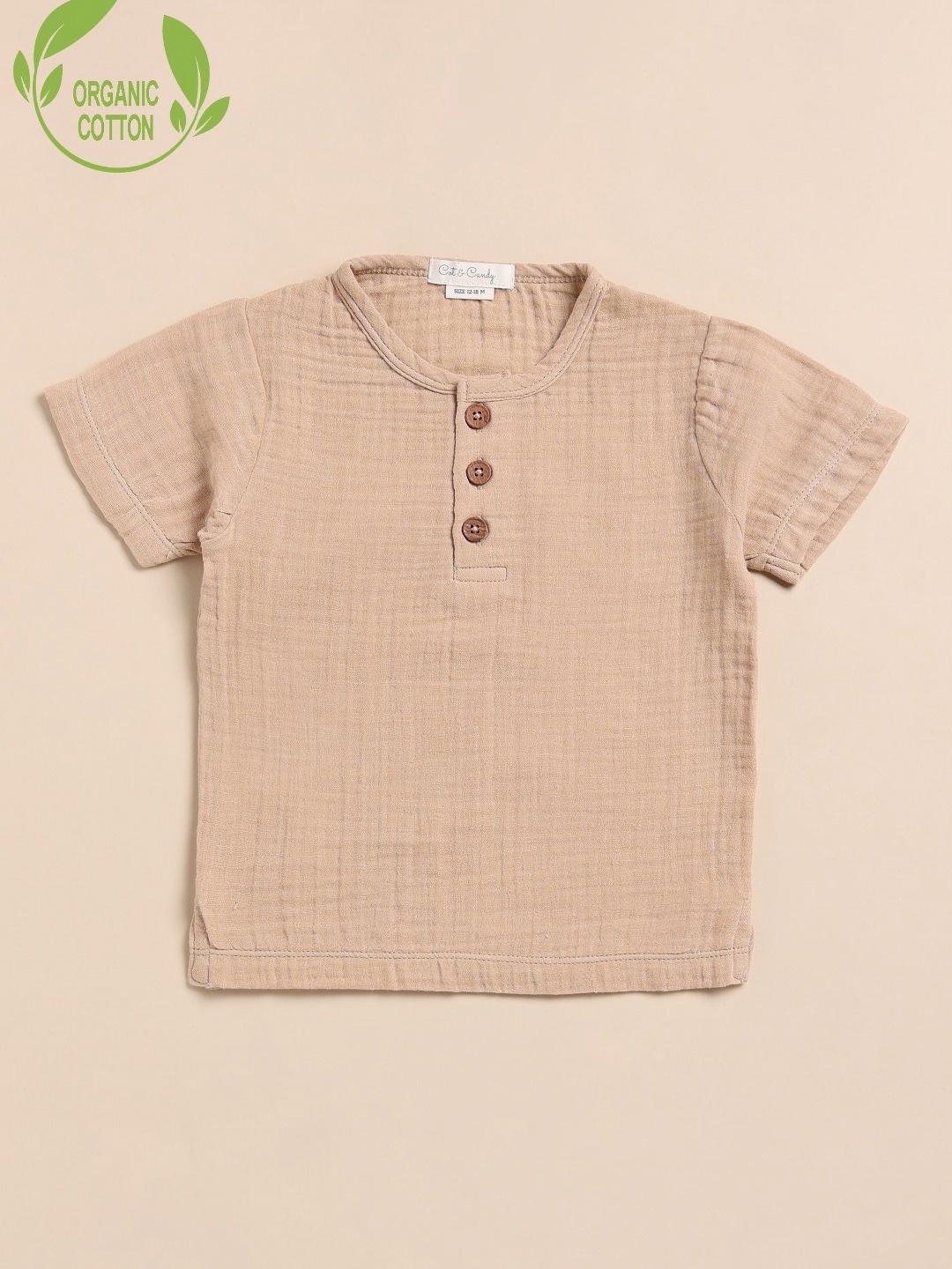 

COT & CANDY Unisex Kids Solid Henley Neck Cotton T-shirt, Brown
