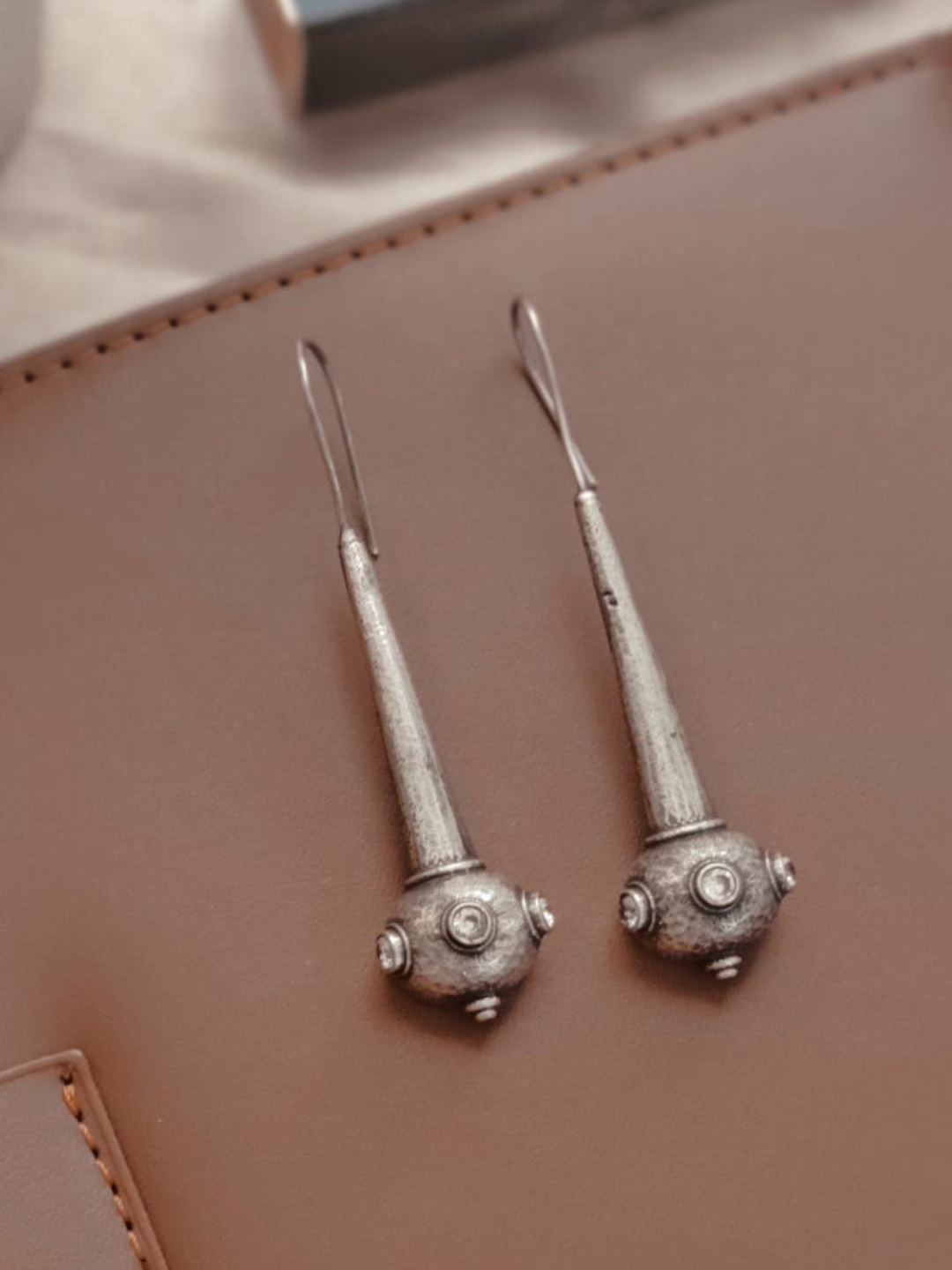 

Janpath Online Oxidised Contemporary Shaped Drop Earrings, Silver