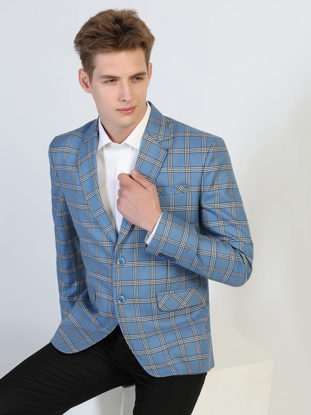 

TAHVO Checked Single Breasted Blazer, Blue