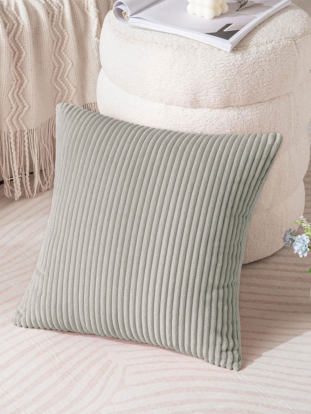 

LUXEHOME INTERNATIONAL Taupe Striped Rectangle Cushion Covers