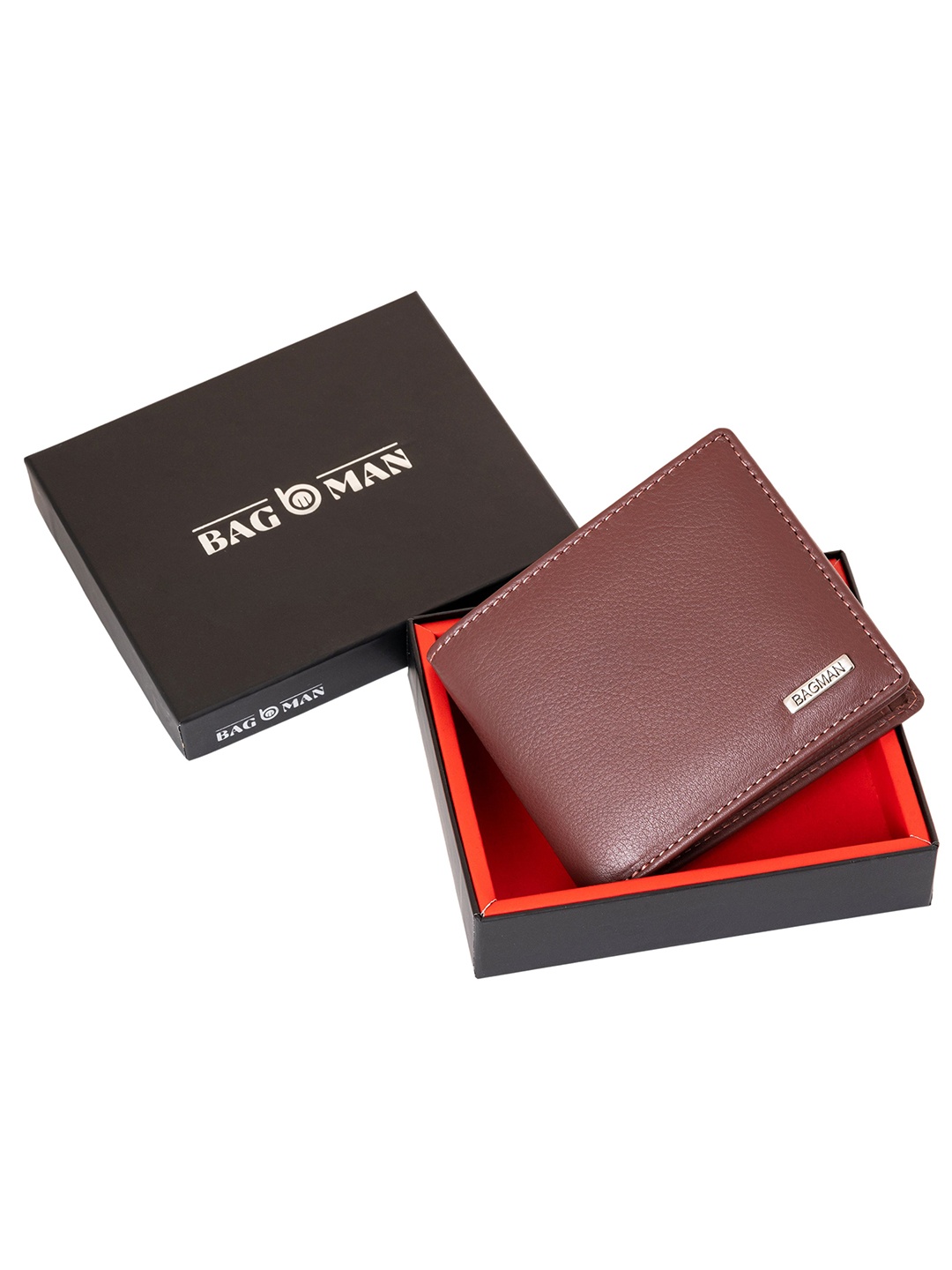 

BAGMAN Men Leather Two Fold Wallet, Maroon