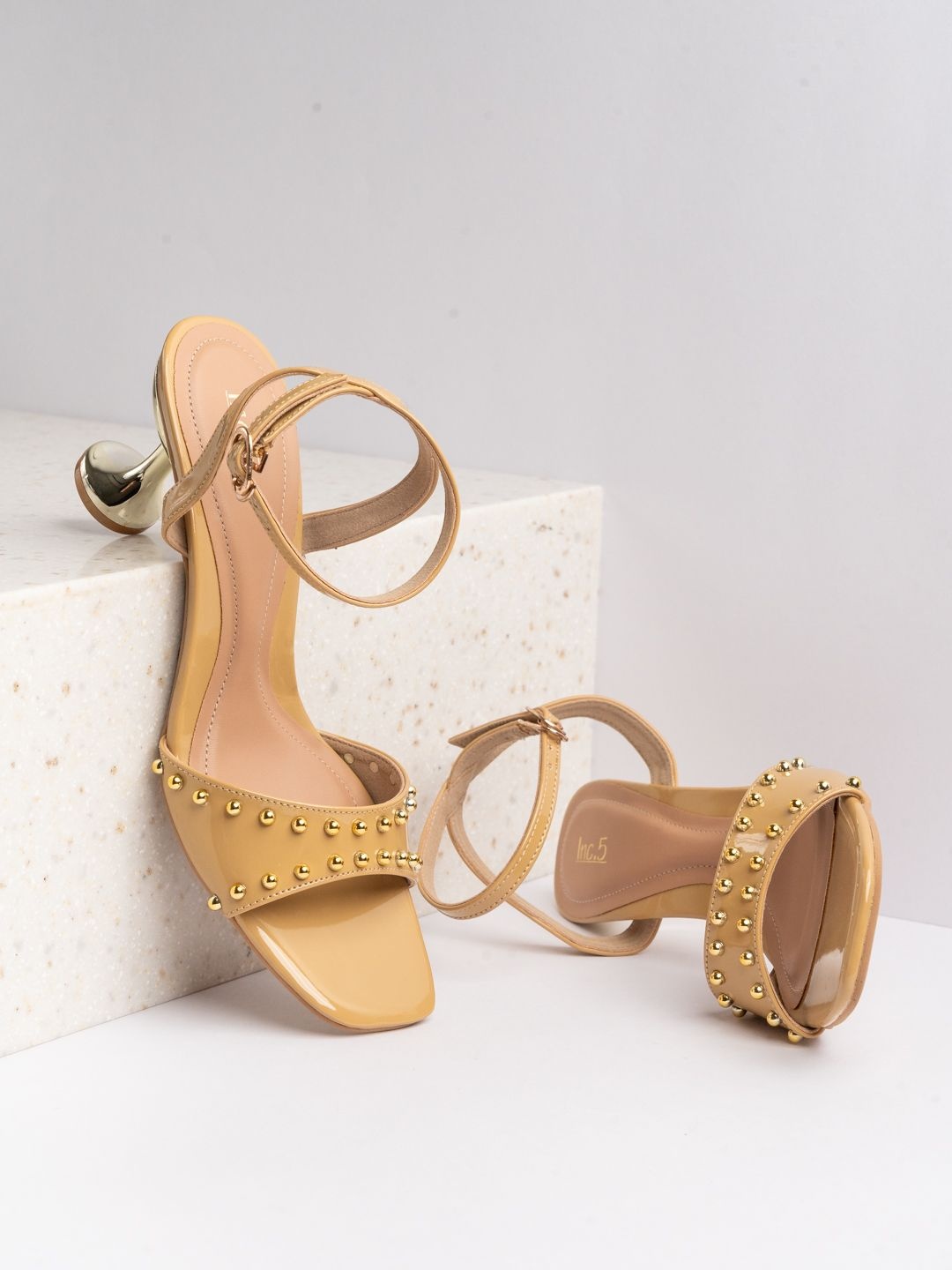 

Inc 5 Women Embellished Block Heel Sandals, Beige