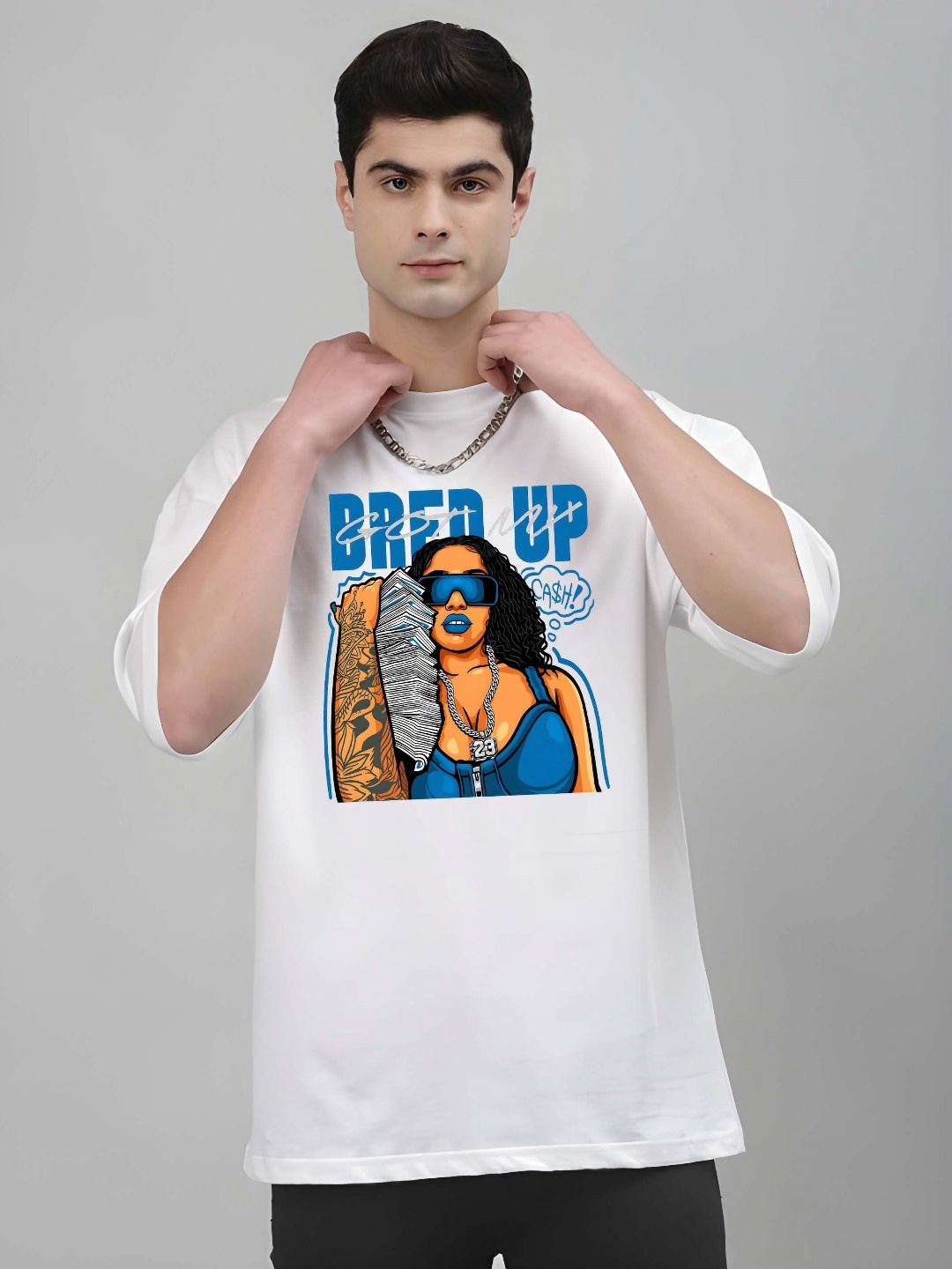 

Krimmple Men Graphic Printed Round Neck Cotton Relaxed Fit T-shirt, White