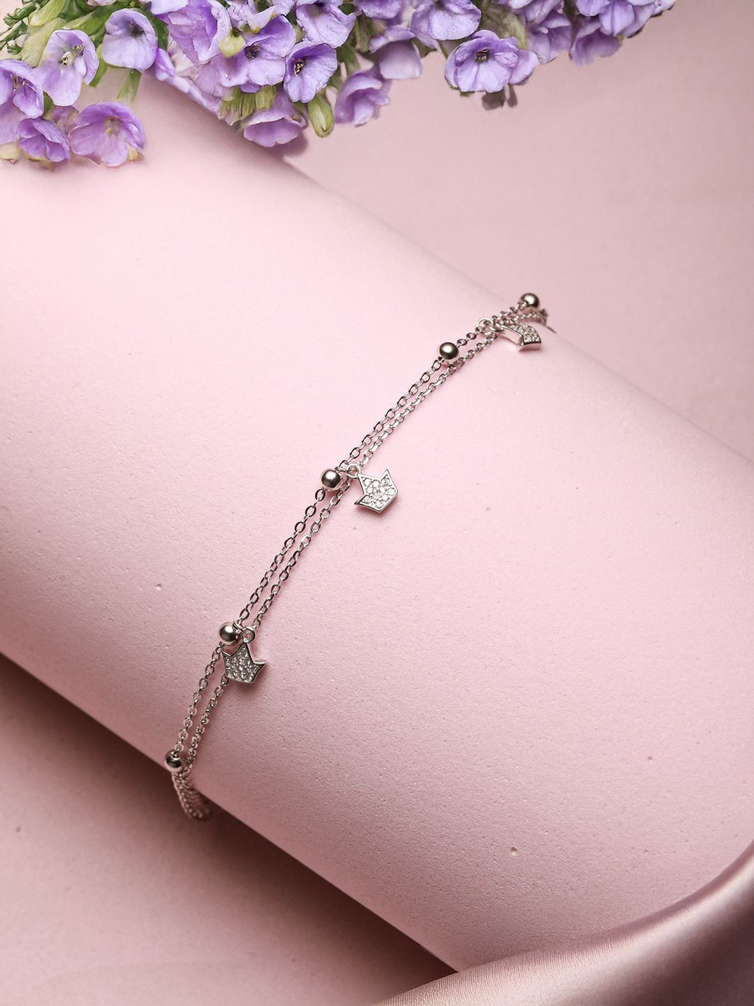

SARAF SILVERETZ 925 Sterling Silver Plated American Diamond Charm Bracelet