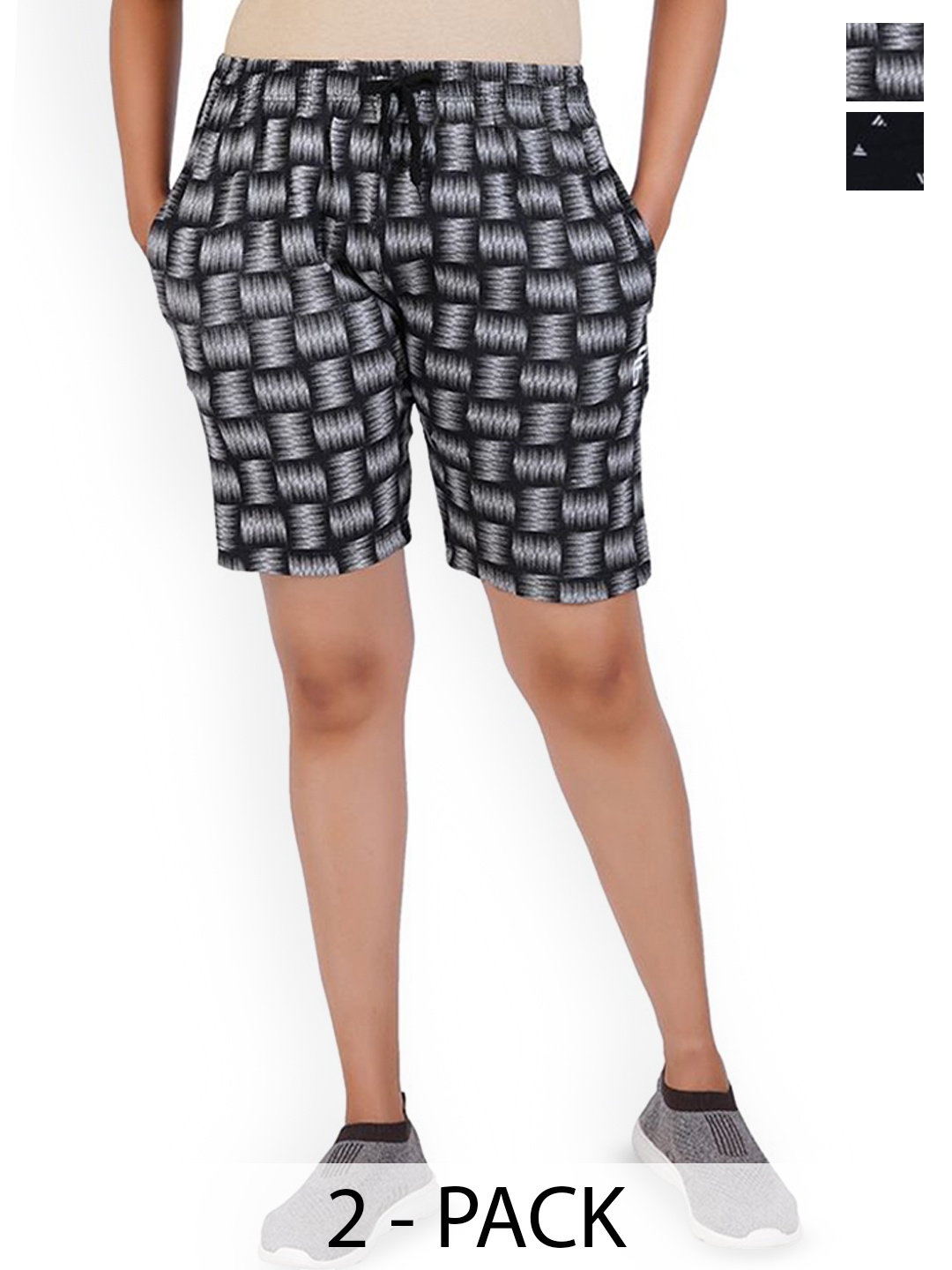 

FEEL TRACK Women Pack Of 2 Printed Cotton Shorts, Grey