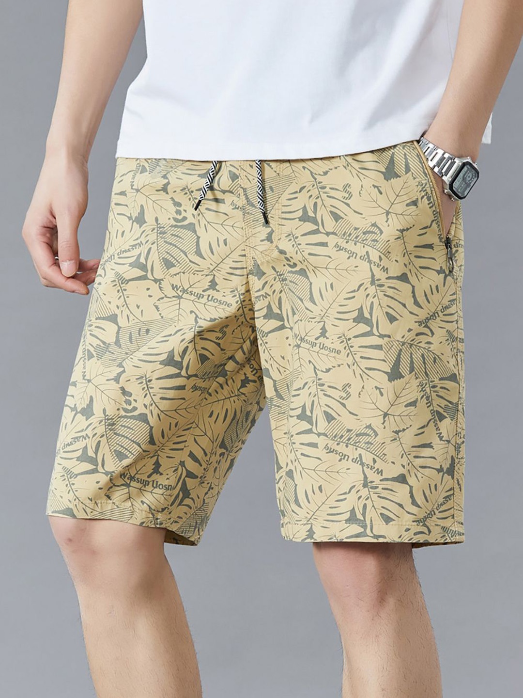 

StyleCast x Revolte Men Conversational Printed Shorts, Khaki