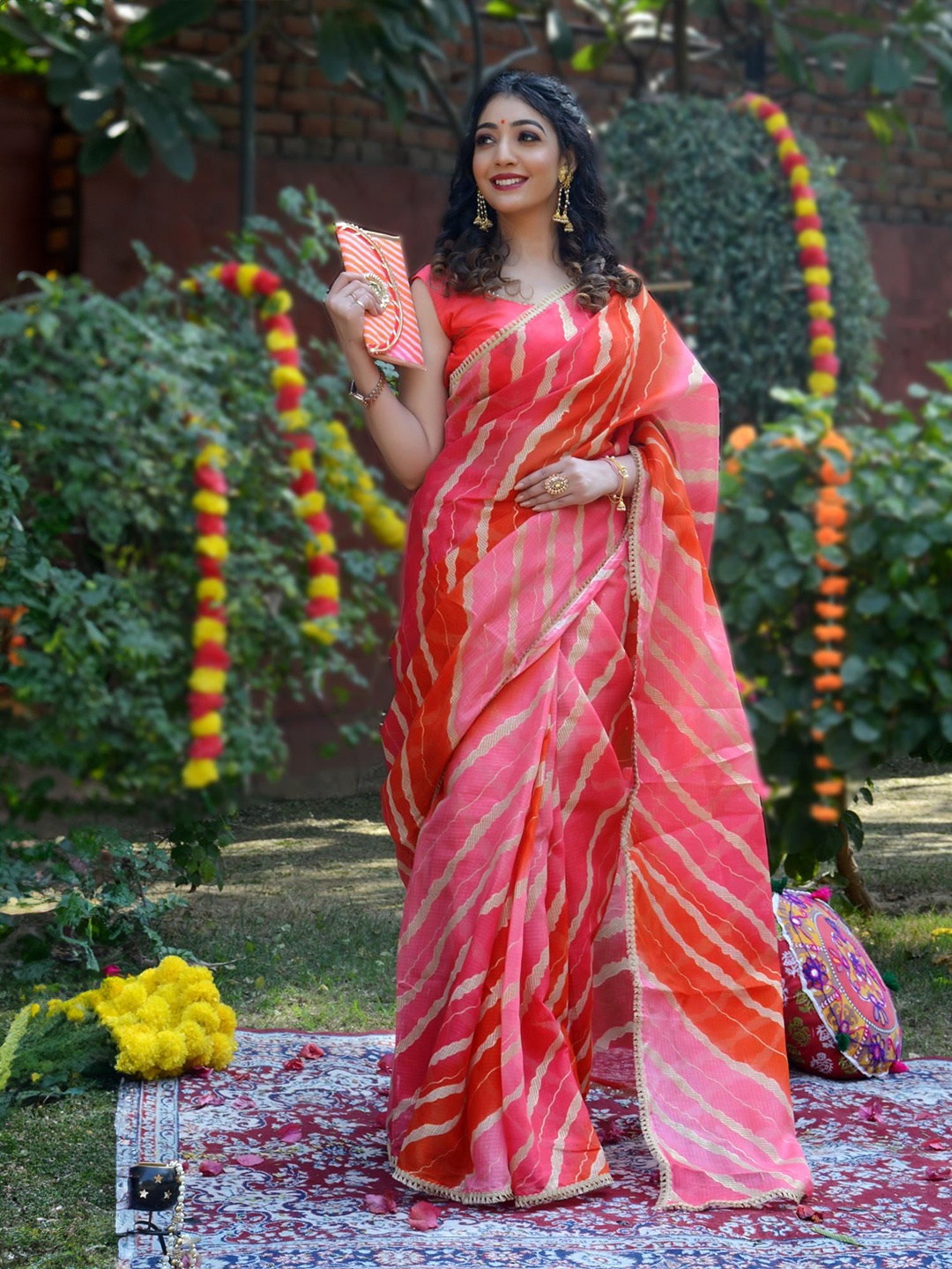 

Indi INSIDE Leheriya Printed Kota Saree, Pink