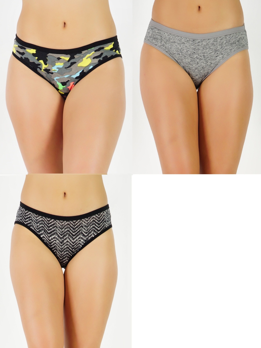 

GOTO Pack Of 2 Mid Rise Bikini Briefs Cotton-Print-penty Army M Grey Zig 3ps, Black