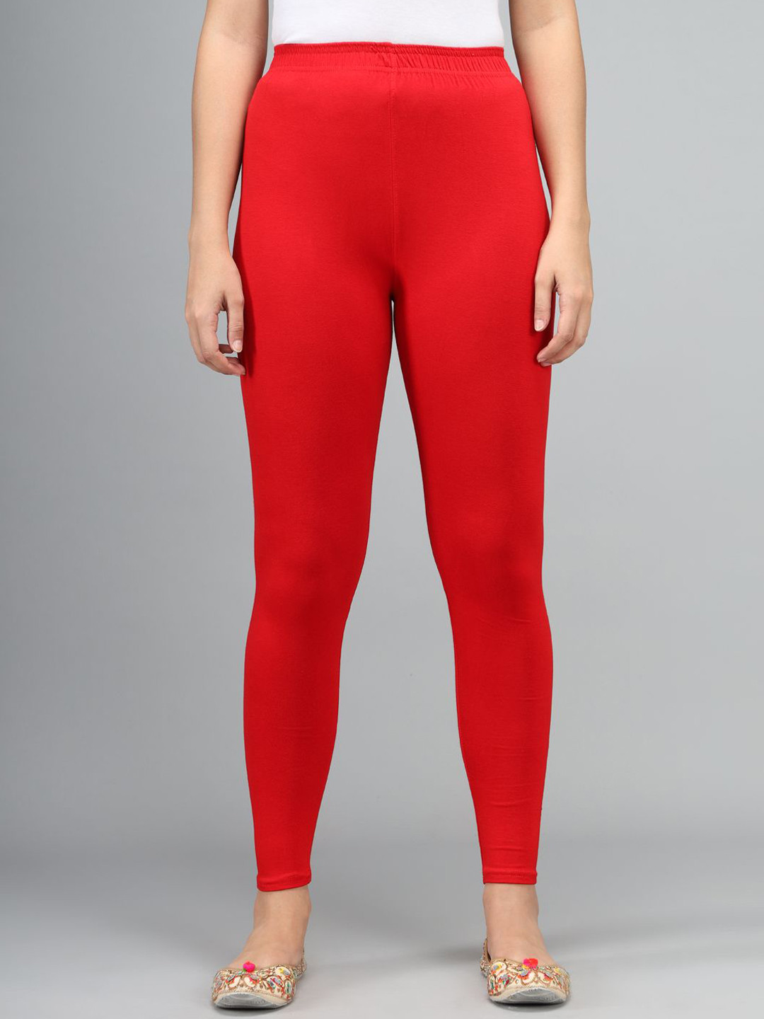 

Thread Plus Women Ankle Length Super Stretchable Solid Cotton Leggings, Red