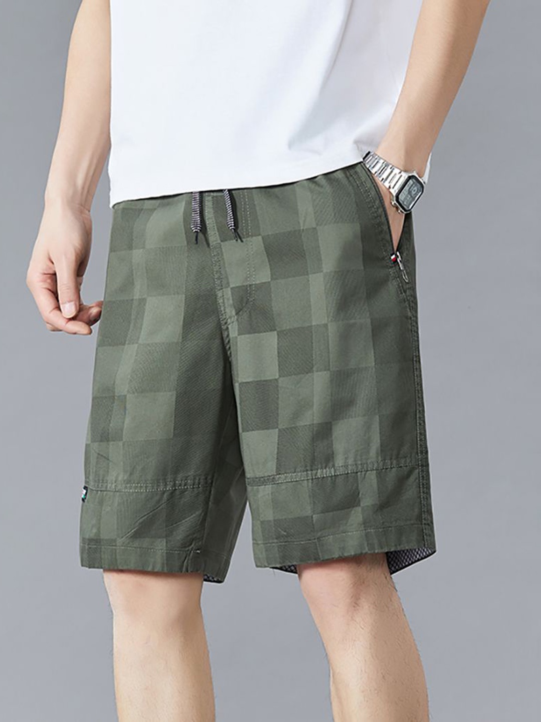 

StyleCast x Revolte Men Checked Technology Shorts, Green