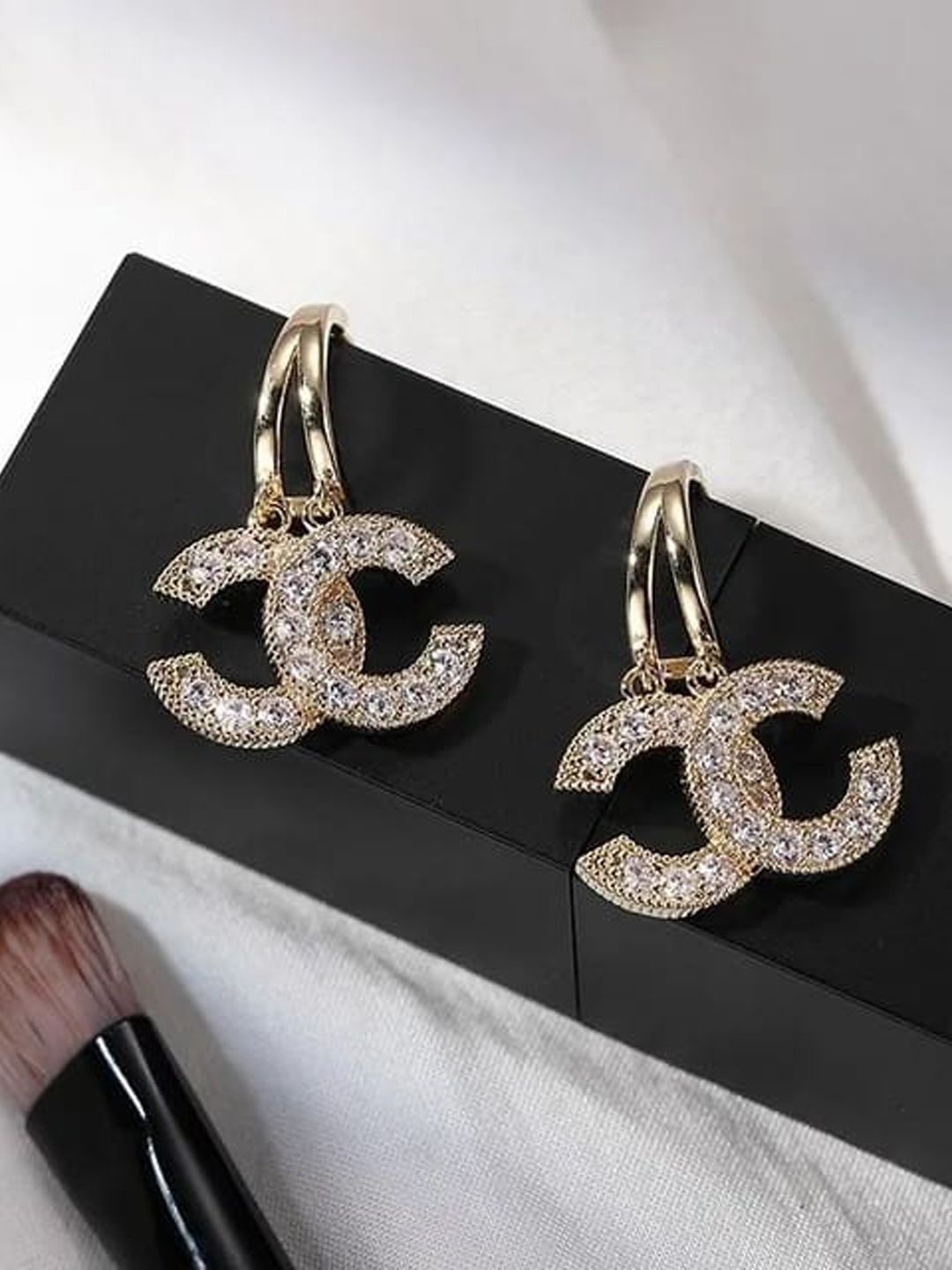 

BEYTER Stainless Steel Gold-Plated Cubic Zirconia Studded Contemporary Drop Earrings