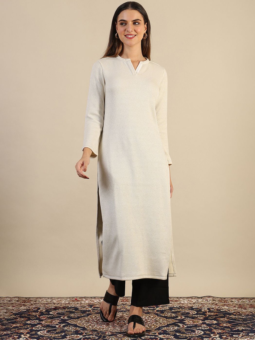 

AURELIA Mandarin Collar Straight Kurta, White