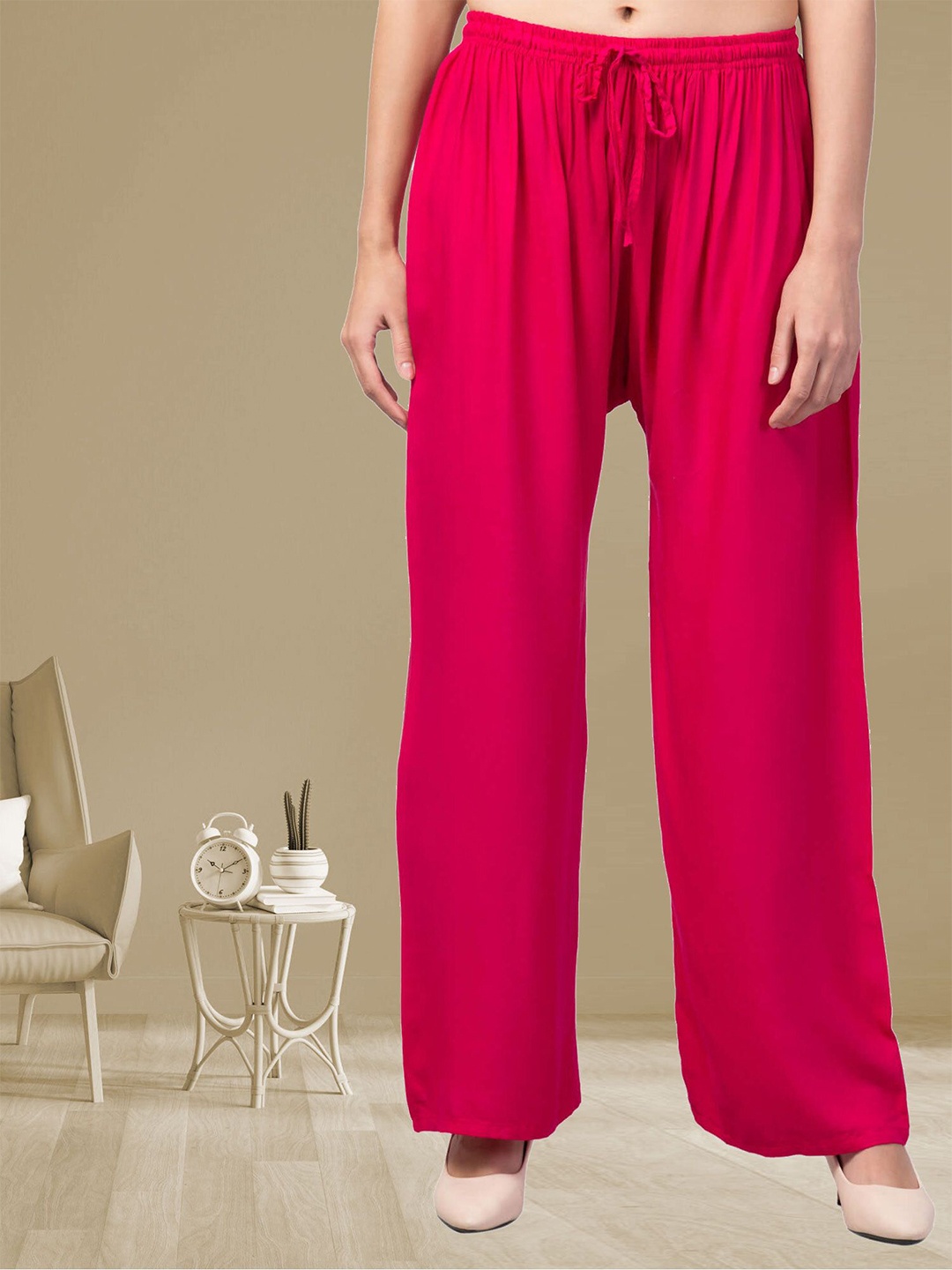 

FAMBEE Women Flared Knitted Palazzos, Pink