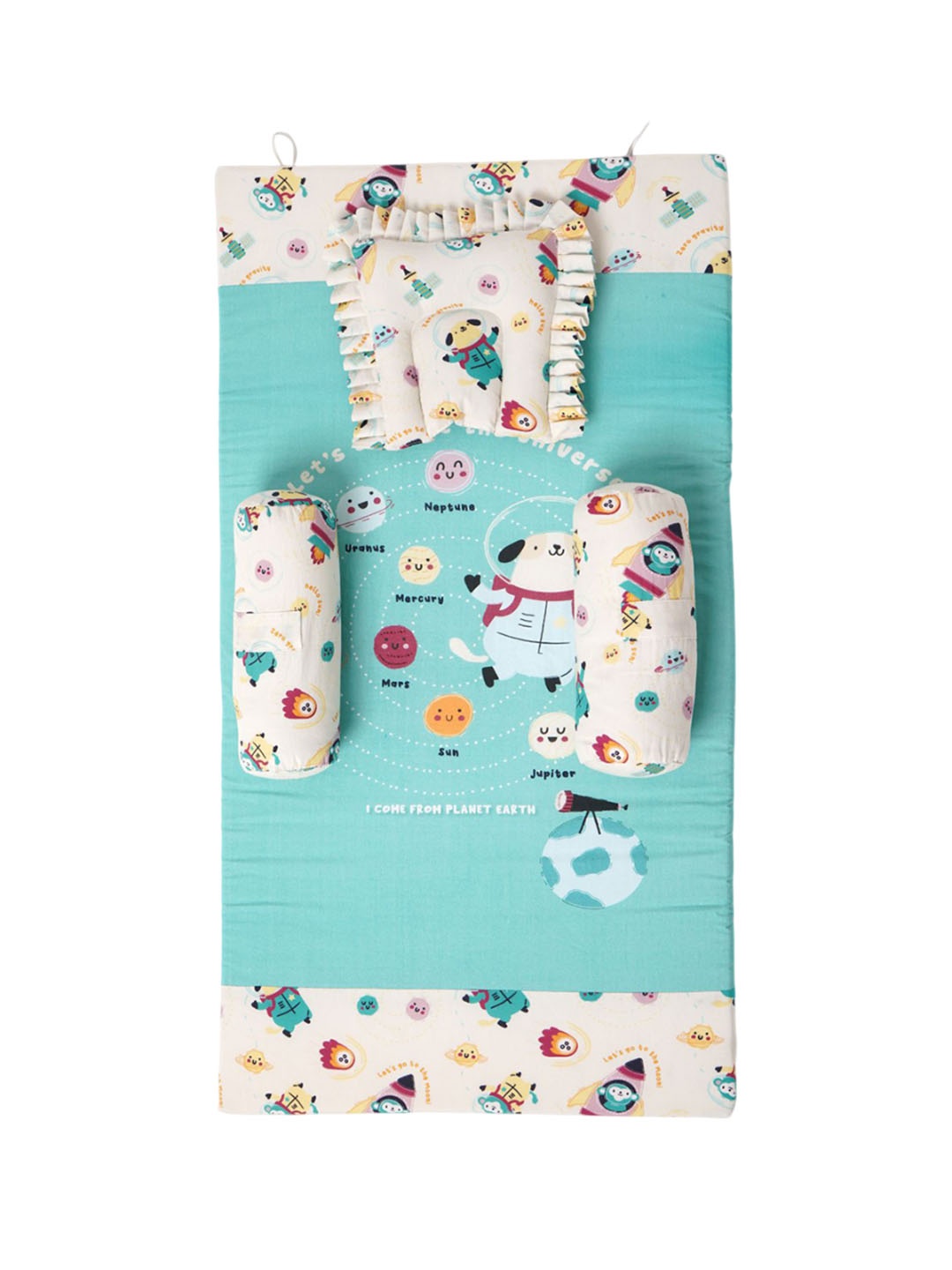 

TIDY SLEEP Our Mission Sea Green & White Printed Mini Travel Baby Bed Set