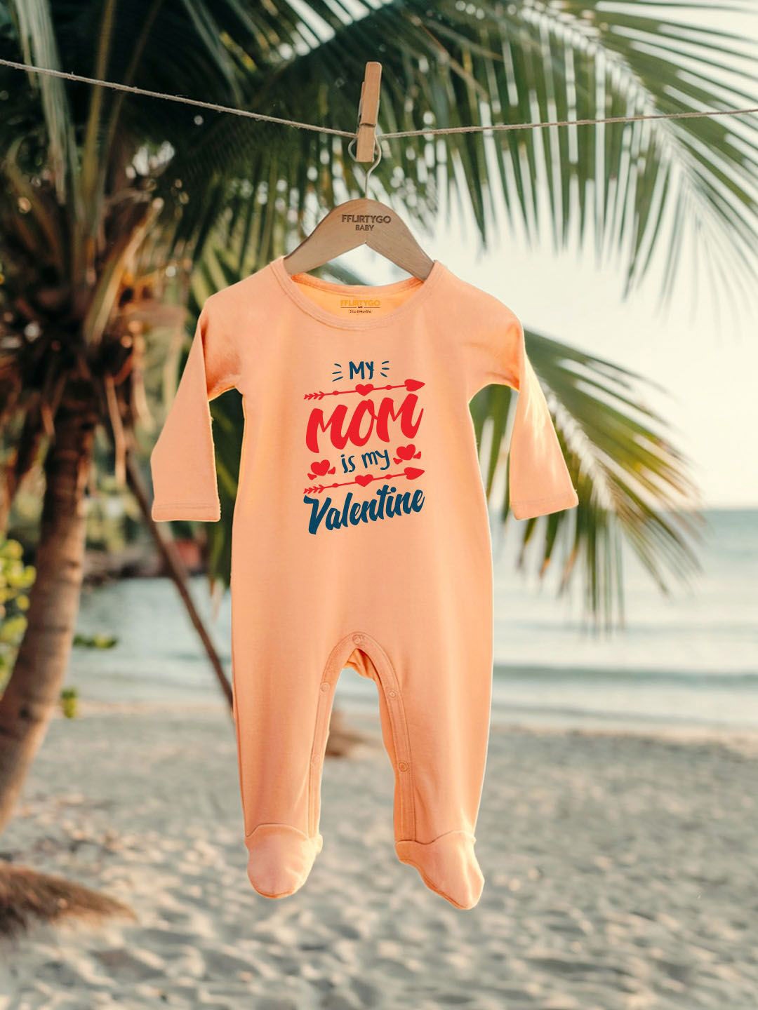 

FFLIRTYGO Infants Typography Printed Cotton Sleepsuit, Peach