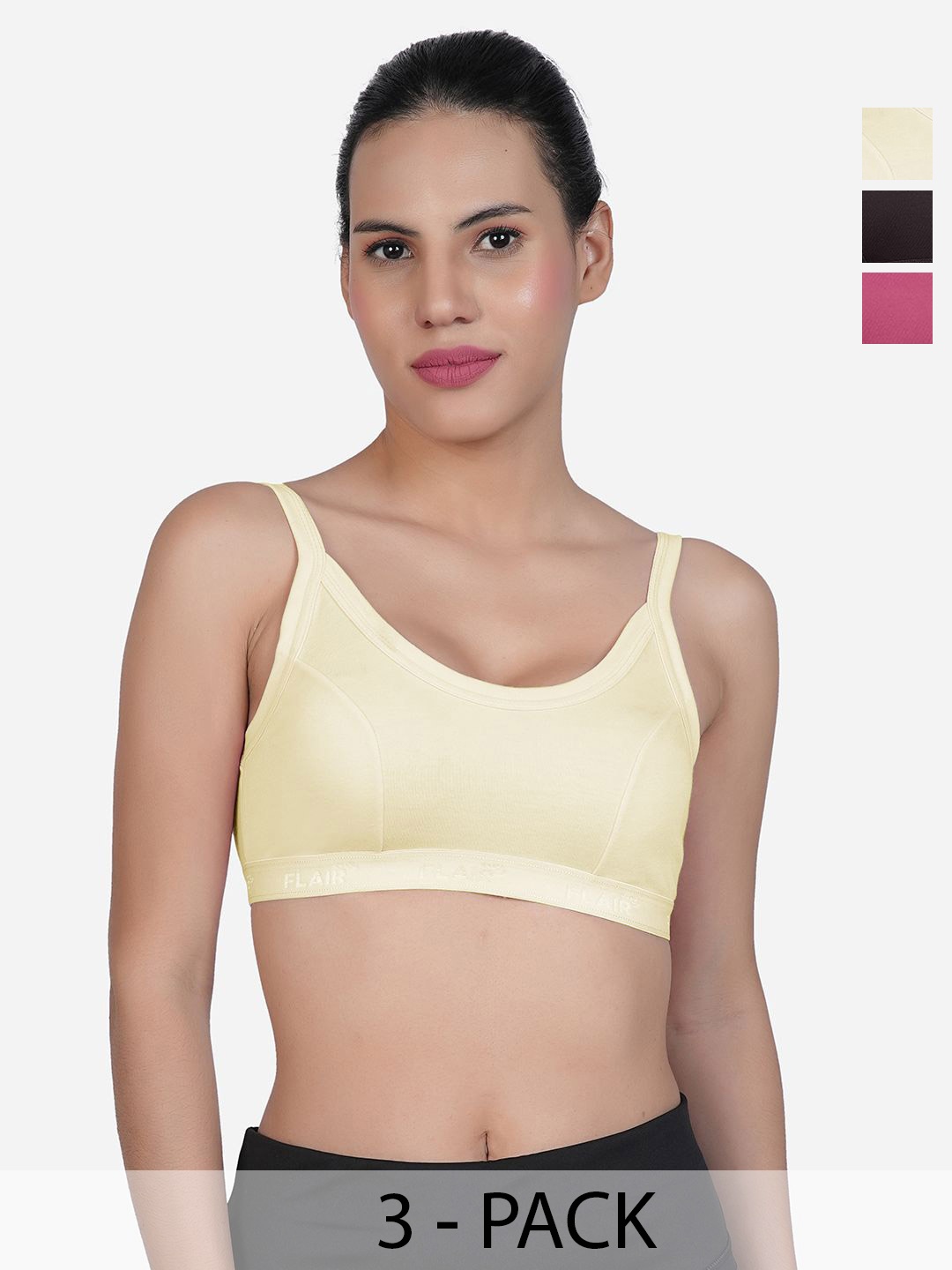 

SHYAM SONS FLAIR Women Pack of 3 Full Coverage Non-Wired Non Padded Workout Bra, Beige