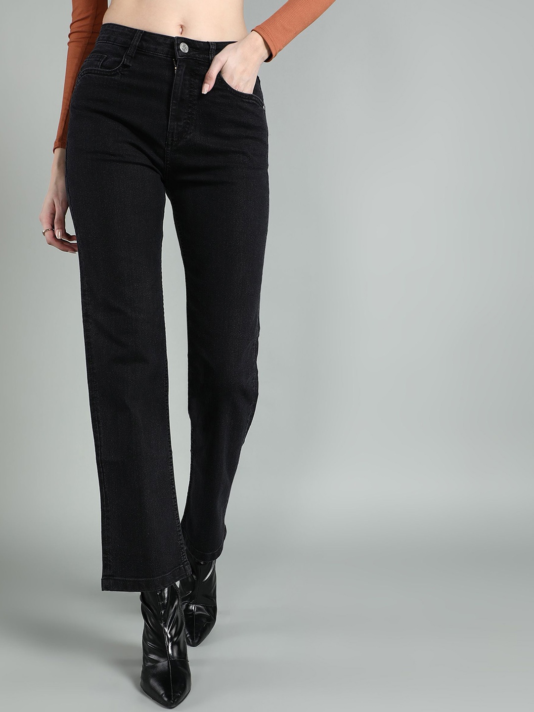 

Mast & Harbour Women Straight Fit Stretchable Jeans, Black