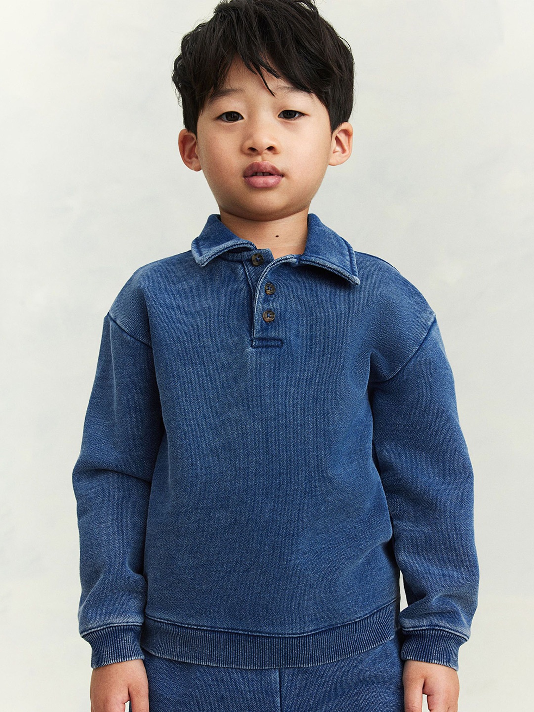 

H&M Cotton Sweatshirt Polo Shirt, Blue