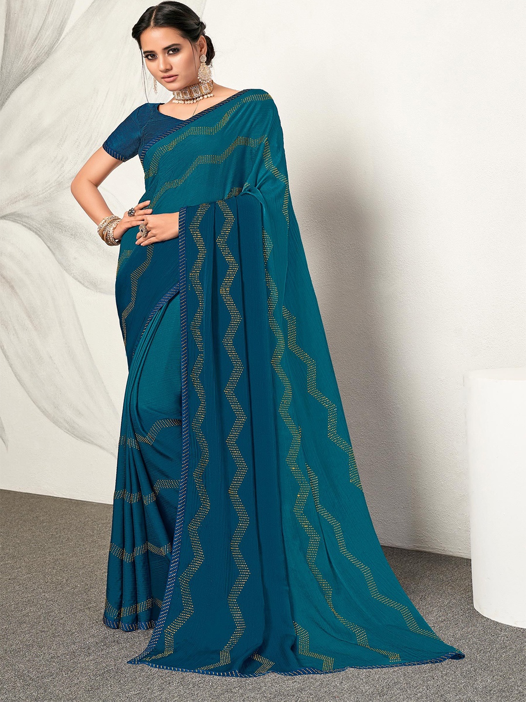 

Laxmipati Embellished Beads and Stones Heavy Work Saree, Blue