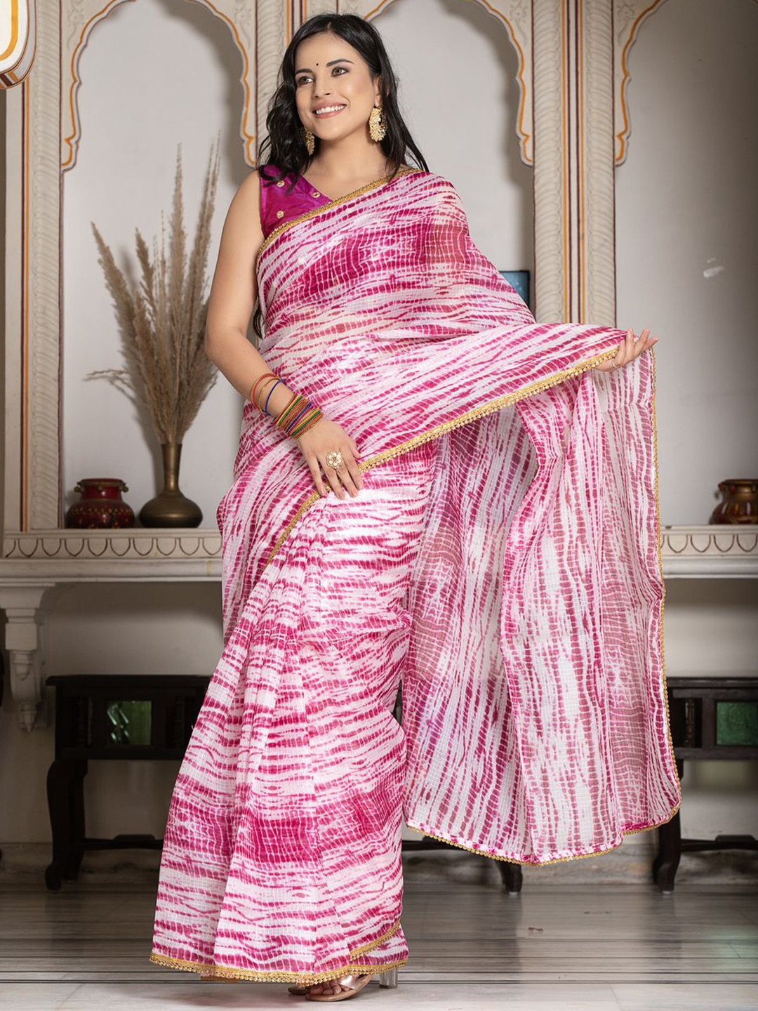 

Indi INSIDE Tie and Dye Beads and Stones Kota Saree, Purple