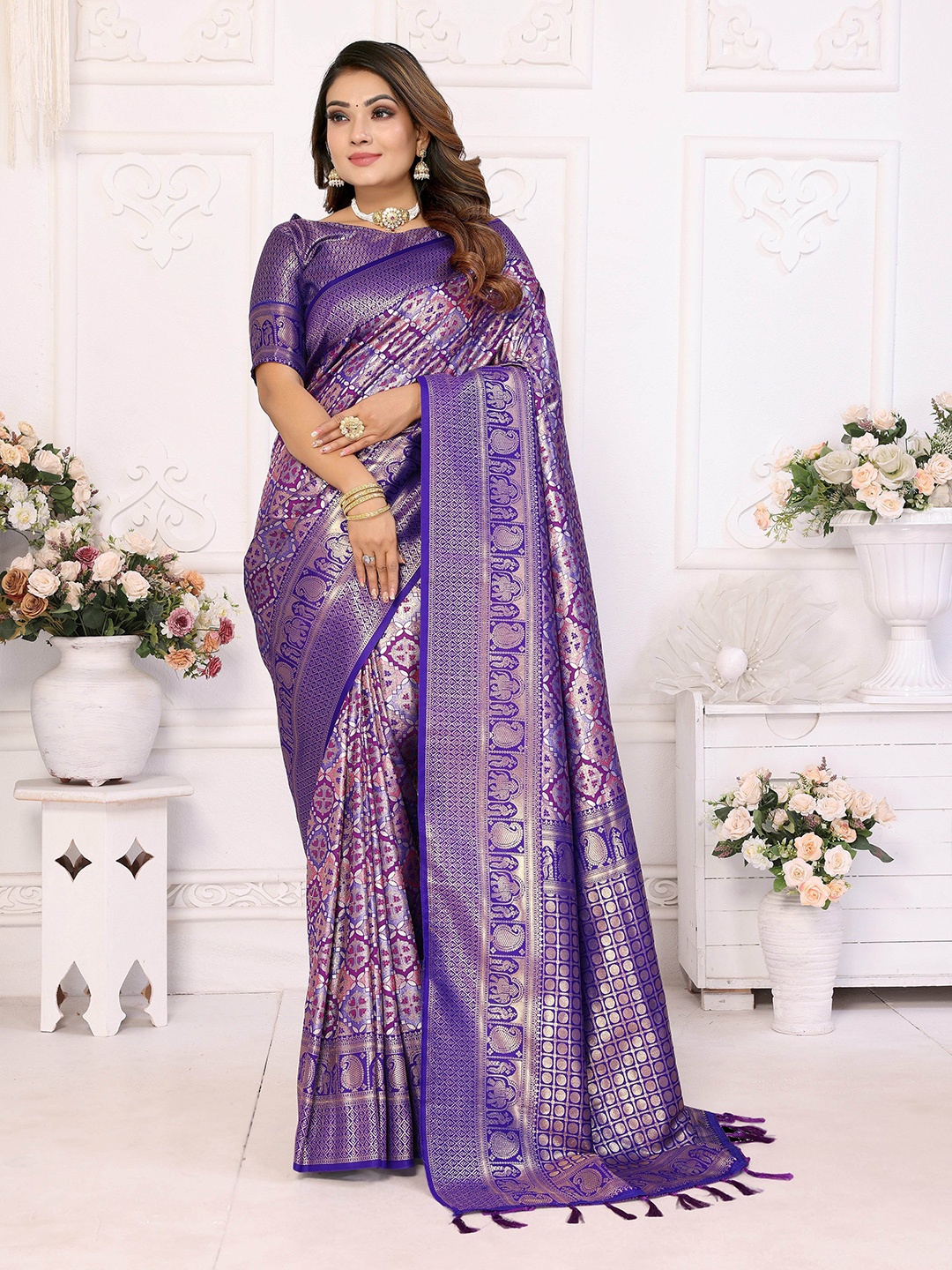 

Vintro Woven Design Zari Pure Silk Banarasi Saree, Blue