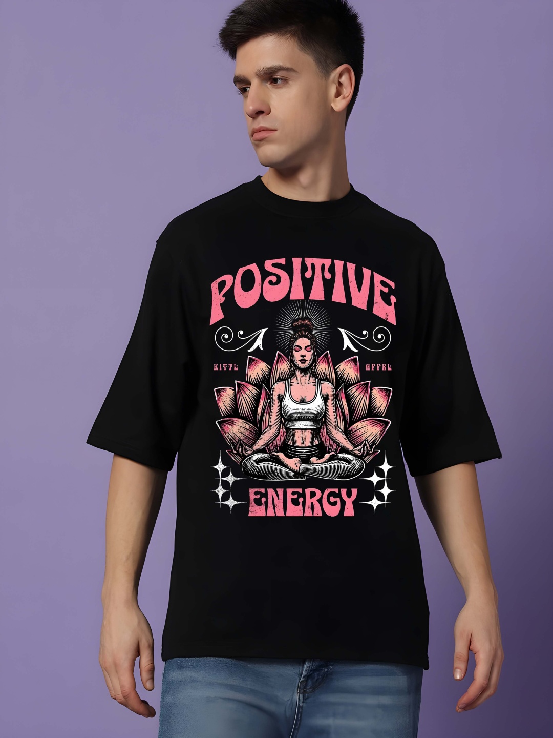

BOWLIFESTYLE Men Graphic Printed Round Neck Cotton Oversized T-shirt, Black
