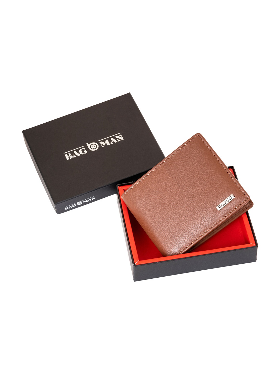 

BAGMAN Men Leather Two Fold Wallet, Tan