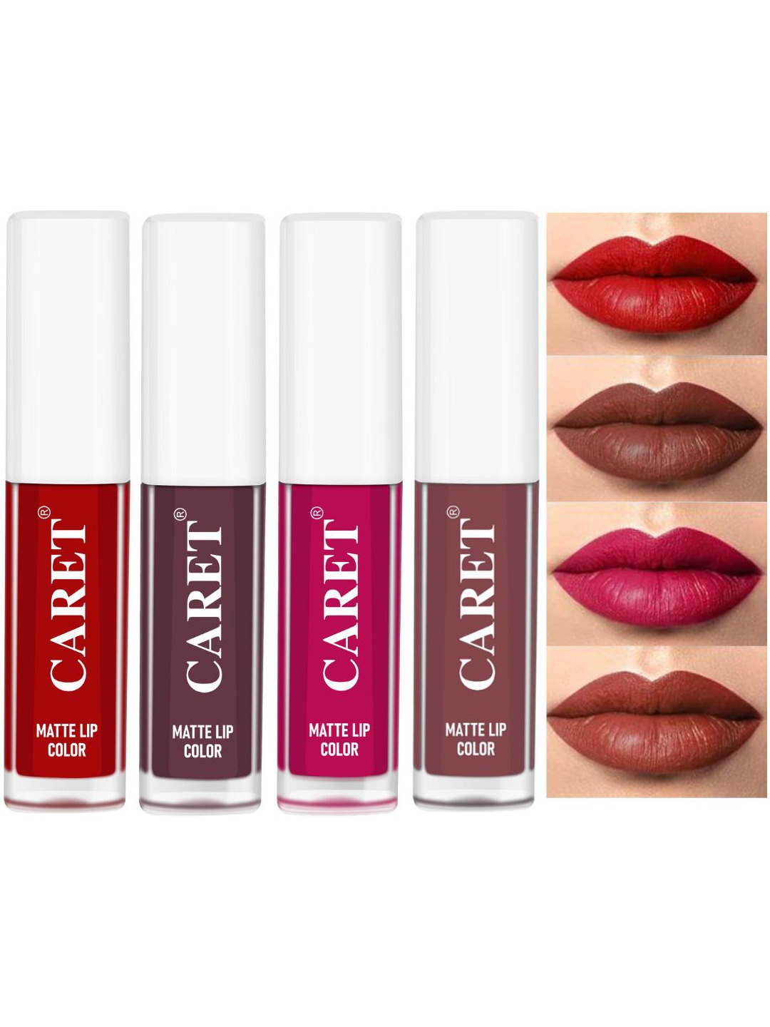 

CARET ORGANIC Set Of 4 Super-Pigmented Liquid Matte Lipsticks - 8 ml - 3 - 7 - 5 - 1, Red