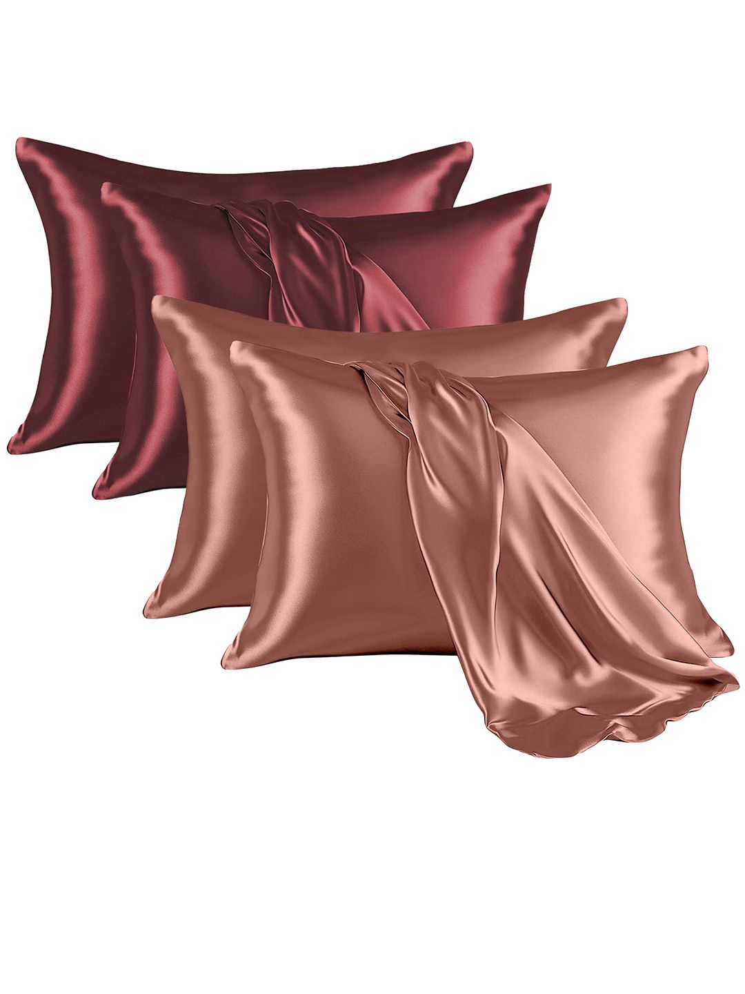 

Kuber Industries Copper-Toned & Red 4 Pieces Soft Satin Rectangle Pillow Covers