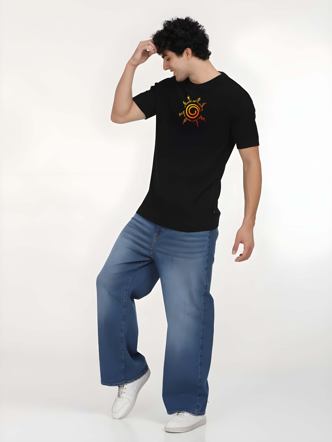 

Krimmple Men Graphic Printed Round Neck Cotton T-shirt, Black