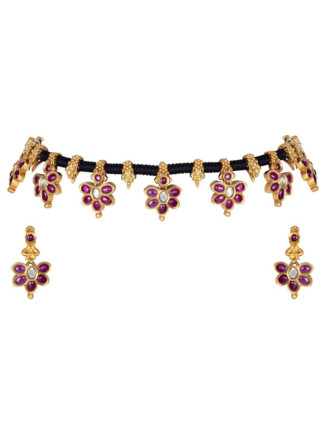 

Peora Gold-Plated Artificial Stone Studded And Beaded Temple Jewellery Set