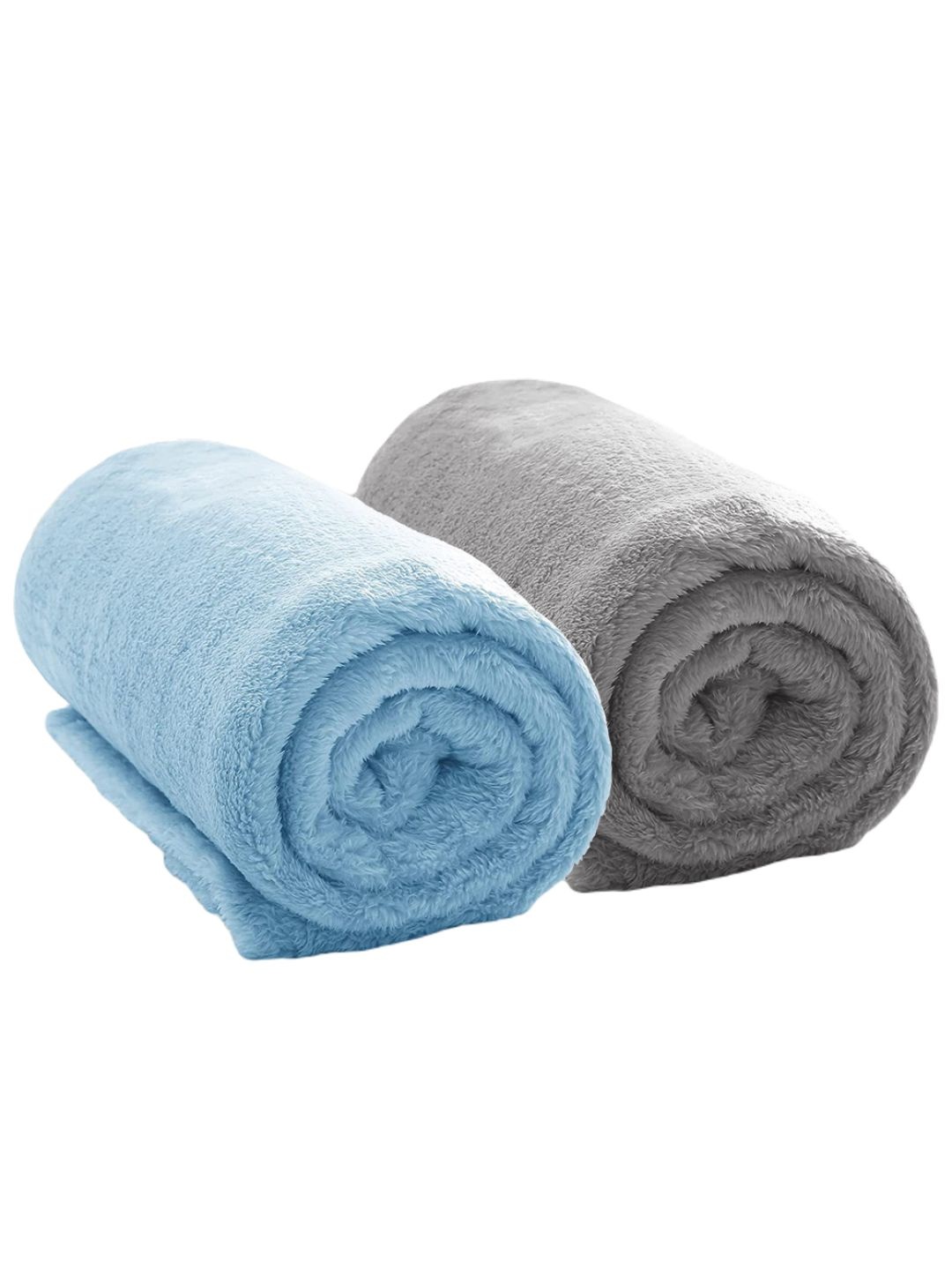 

VAS COLLECTIONS Grey & Blue Set of 2 Fleece Mild Winter 300 GSM Single Bed Blanket